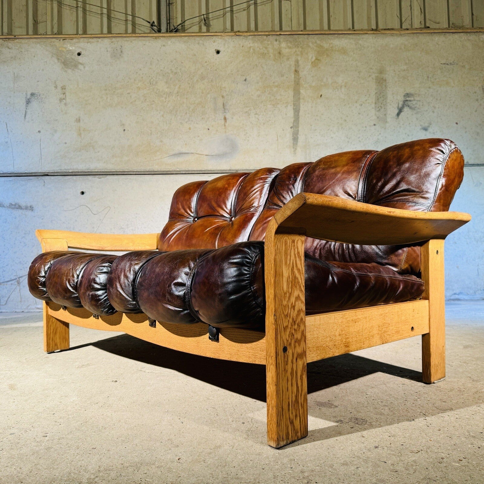 Nielaus Møbler Two-Seater Sofa Danish Design, Solid Oak, Hand-Dyed Leather