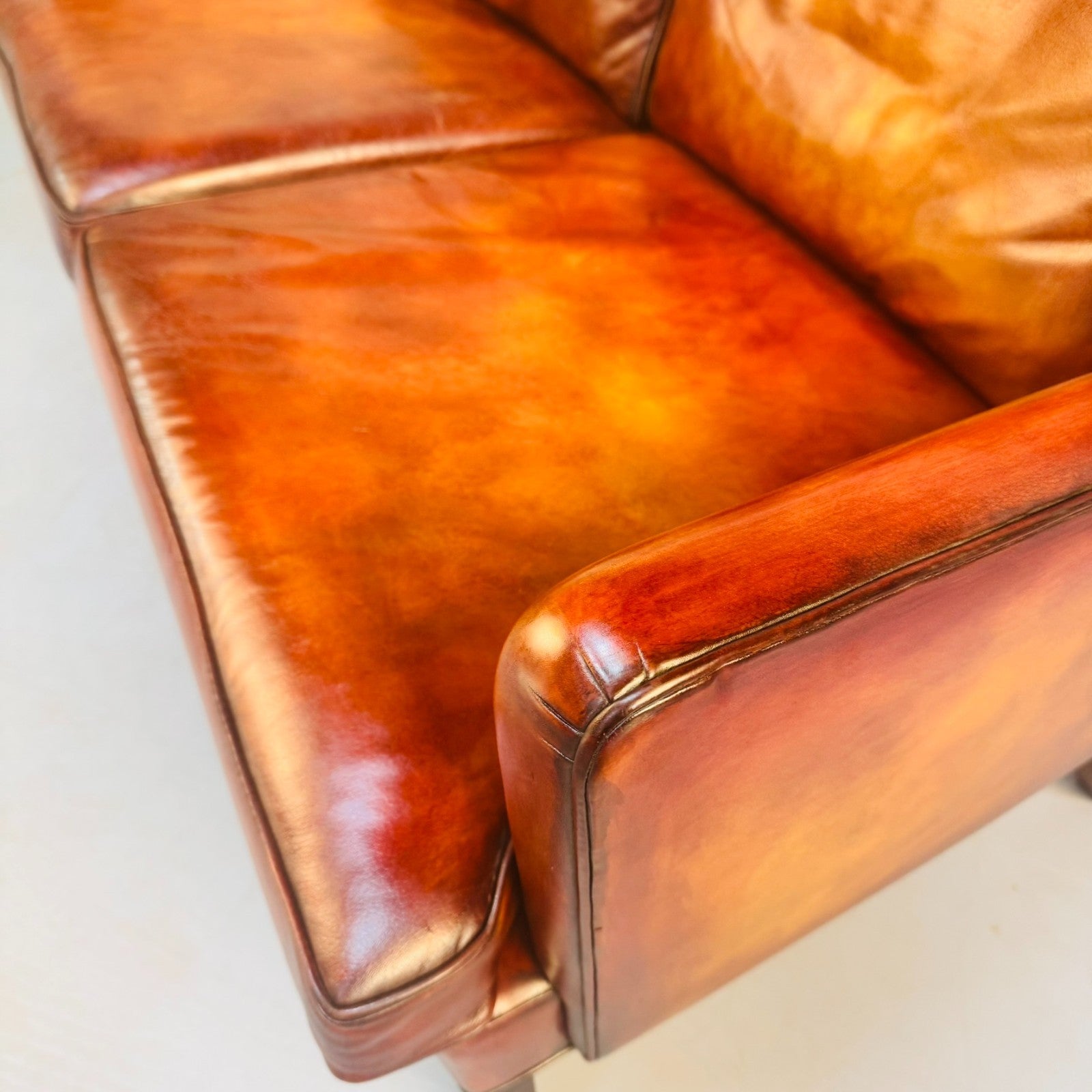 Vintage Danish Two Seater Tan Leather Sofa