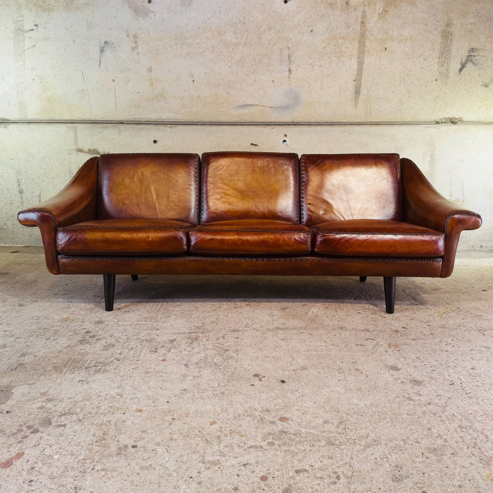 1970s "Matador" Three-Seater Light Tan Leather Sofa by Aage Christiansen