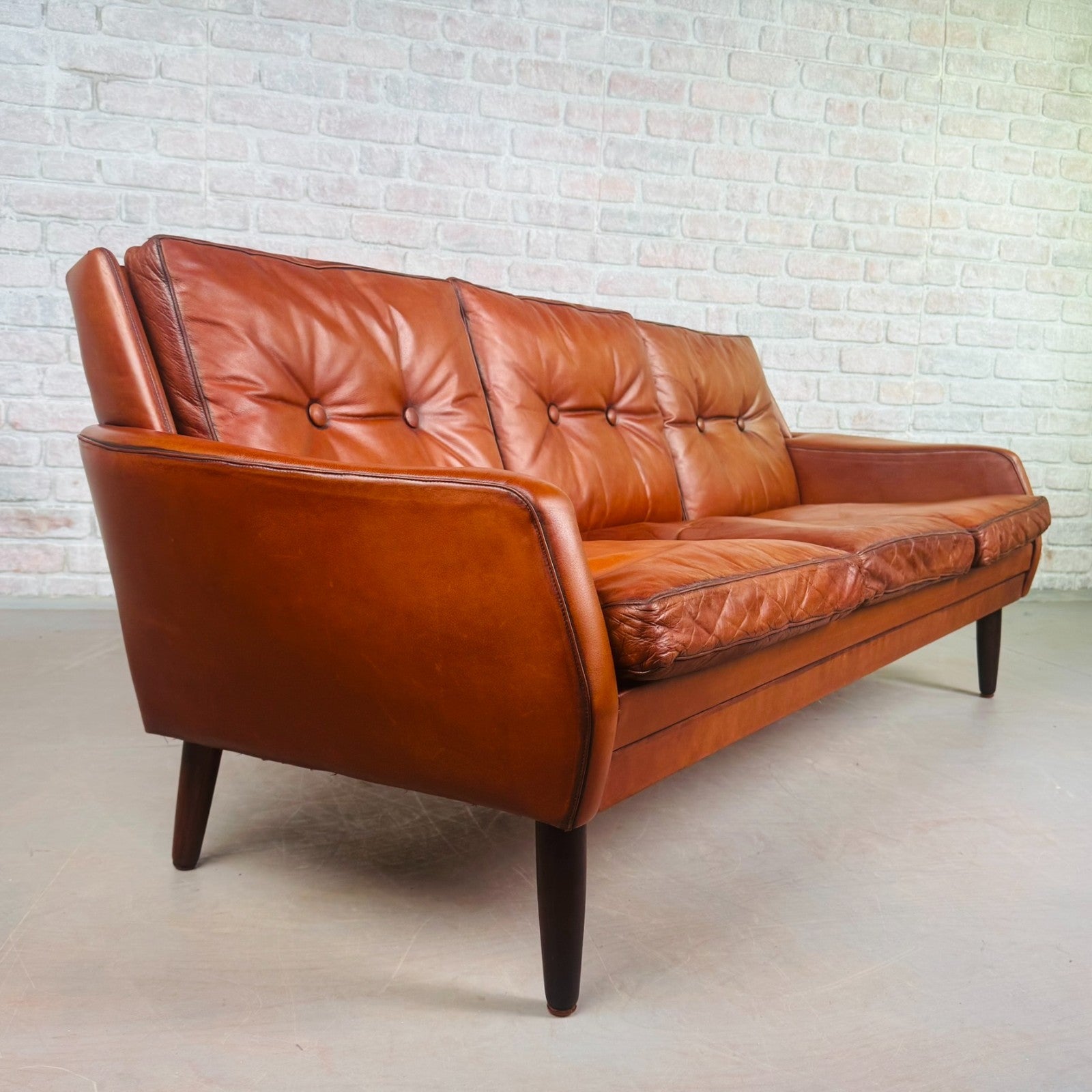 1970s Danish Svend Skippers Tan Leather Sofa – Sleek