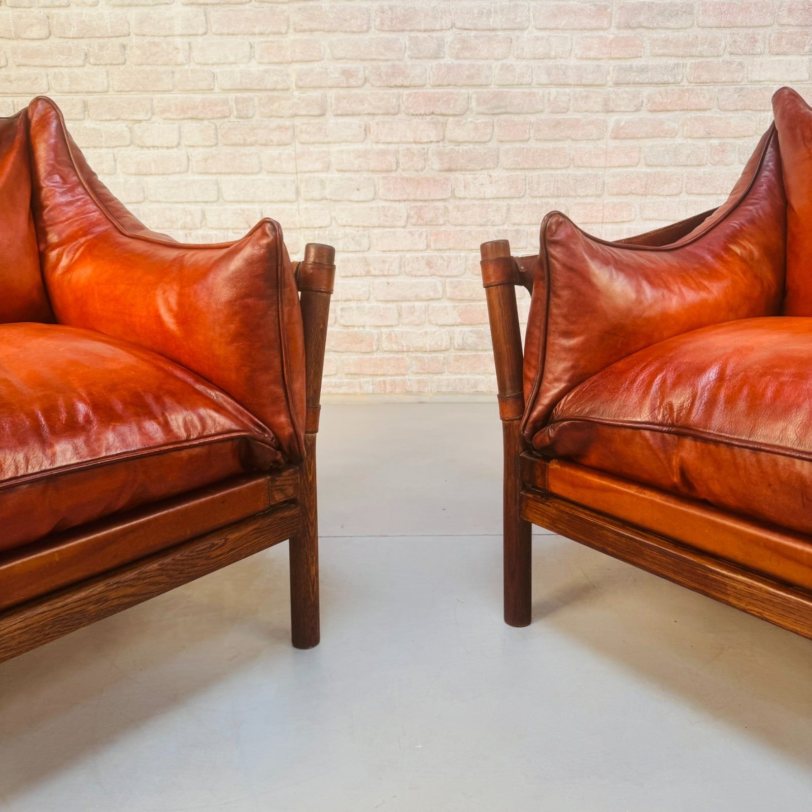 Vintage Swedish 60s Arne Norell “Ilona” Tan Leather Sofa & Pair of Safari Chairs
