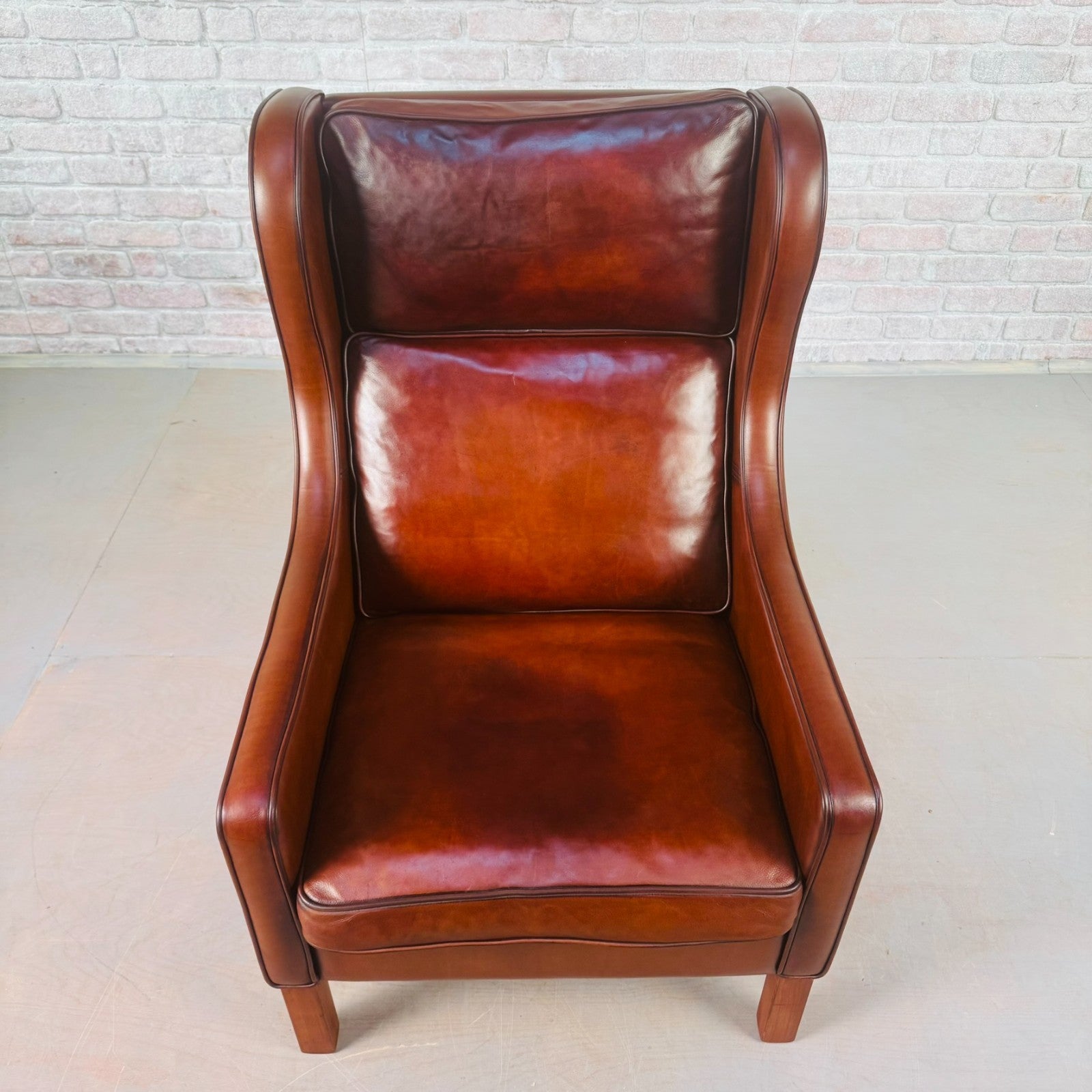 Vintage Danish 1970s High Back Dark Tan Leather Armchair