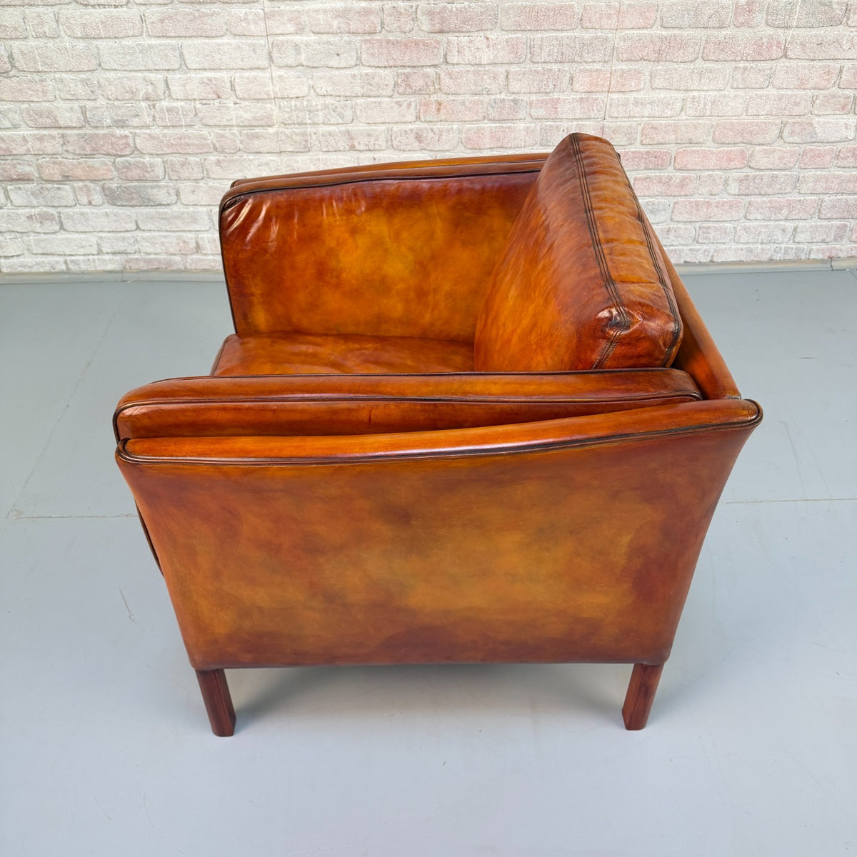 Vintage Danish Tan Leather Armchair – Hand Dyed Beautiful Patina