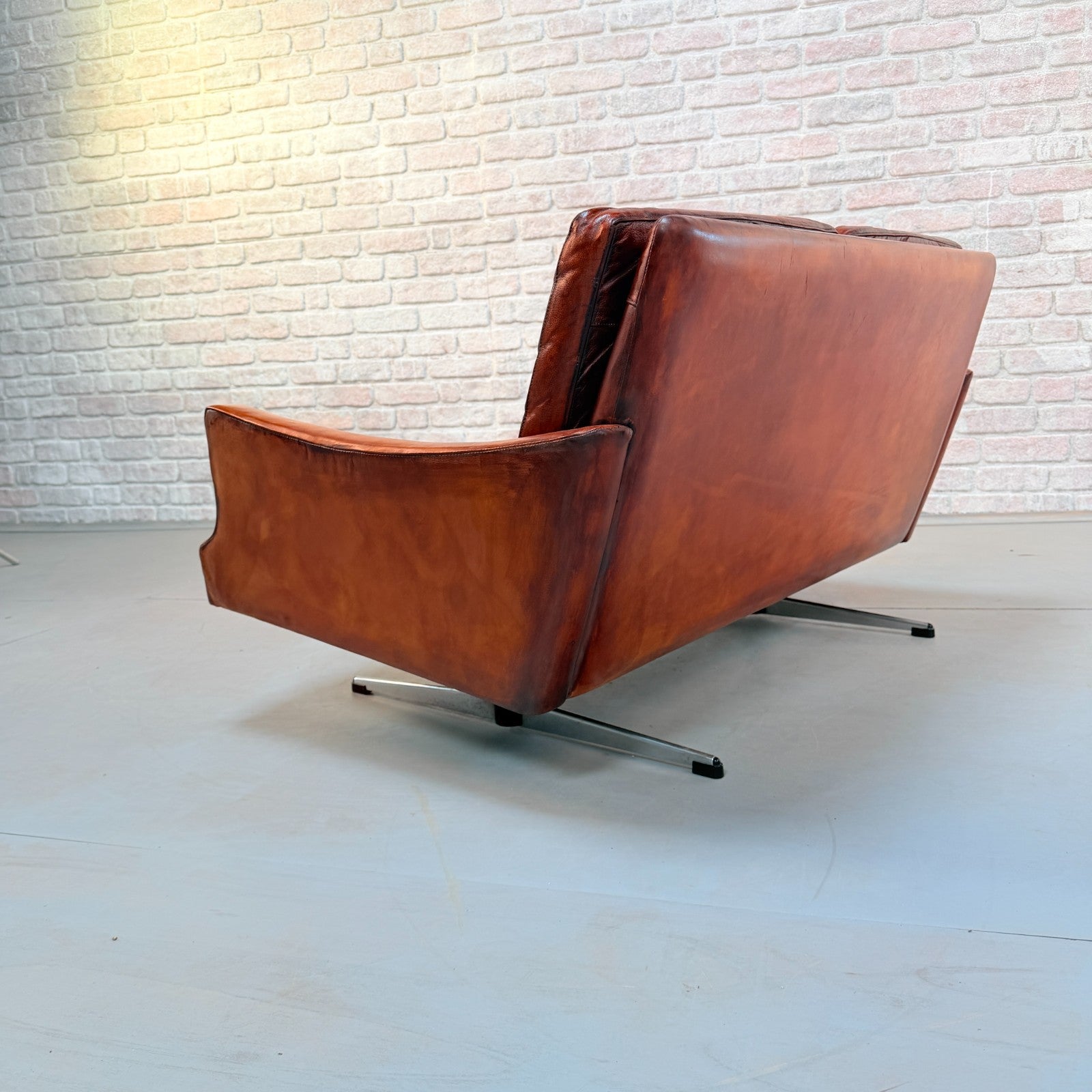 Vintage 1970s Danish Cognac Hand-Dyed Leather Two Seater Sofa