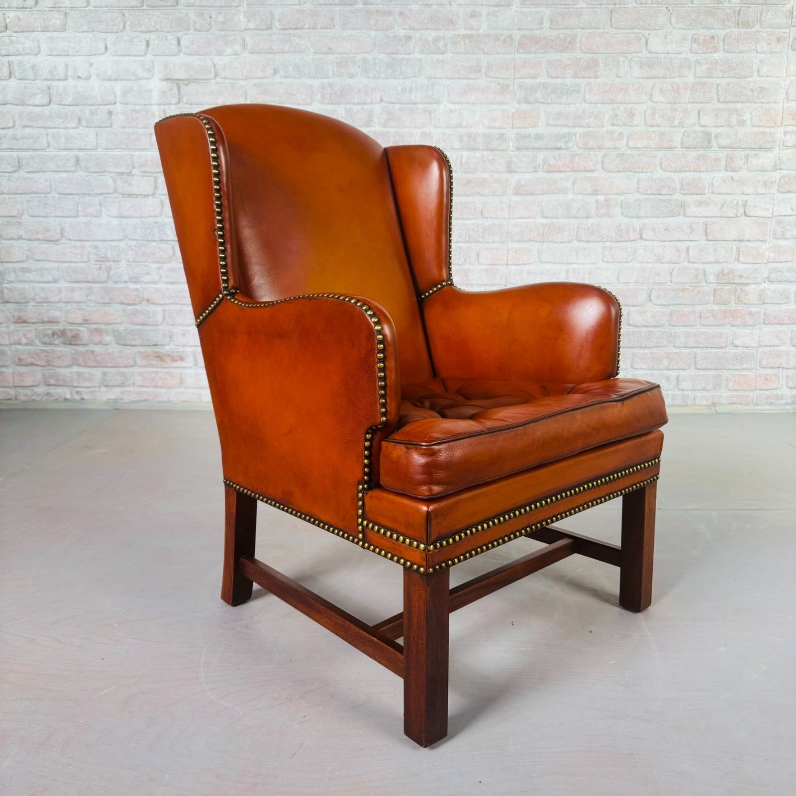 Neat Vintage Danish Leather Wingback Chair – Hand-Dyed Tan Colour