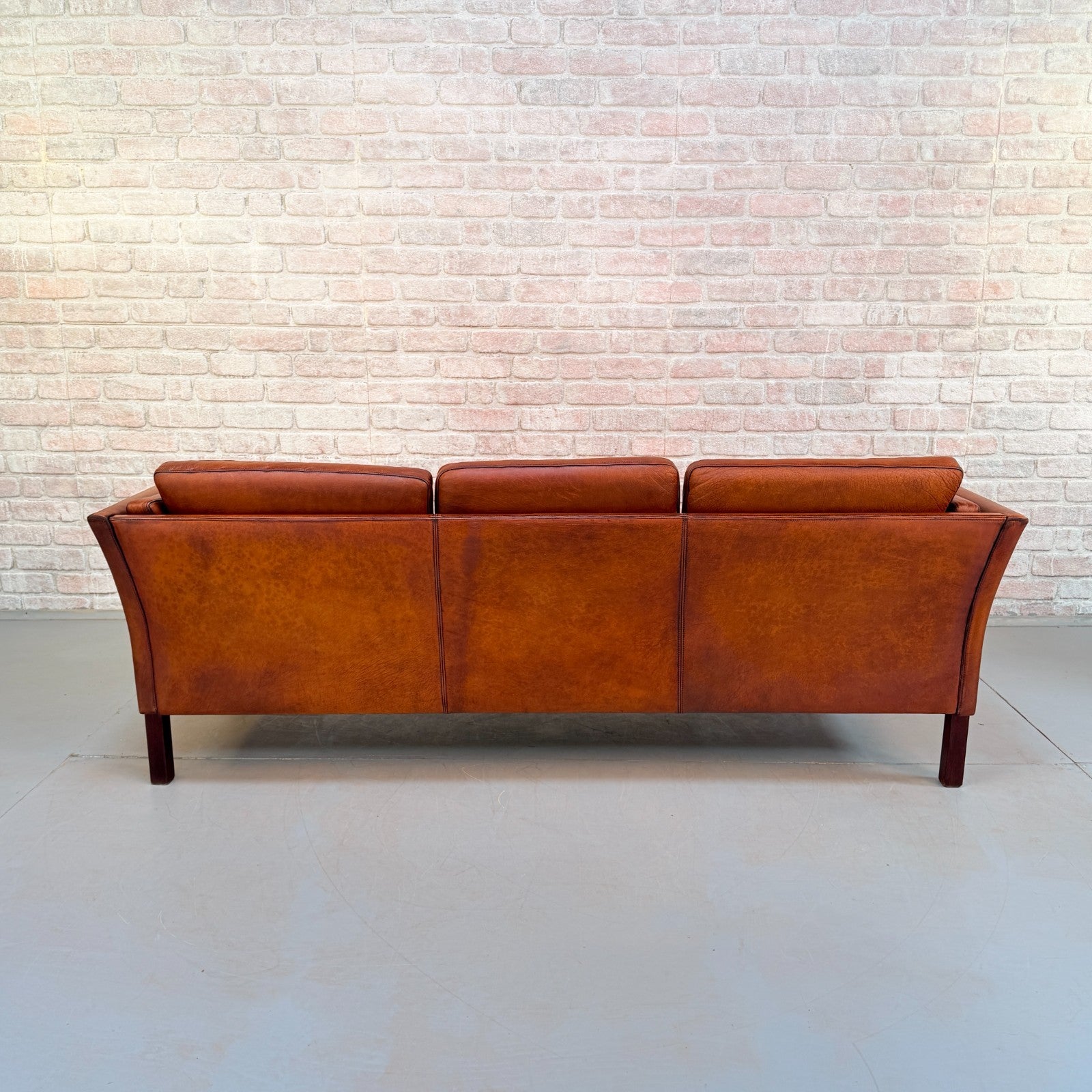 Vintage 1970s Danish Tan Leather 3 Seater Sofa Hand Dyed Buffalo Leather