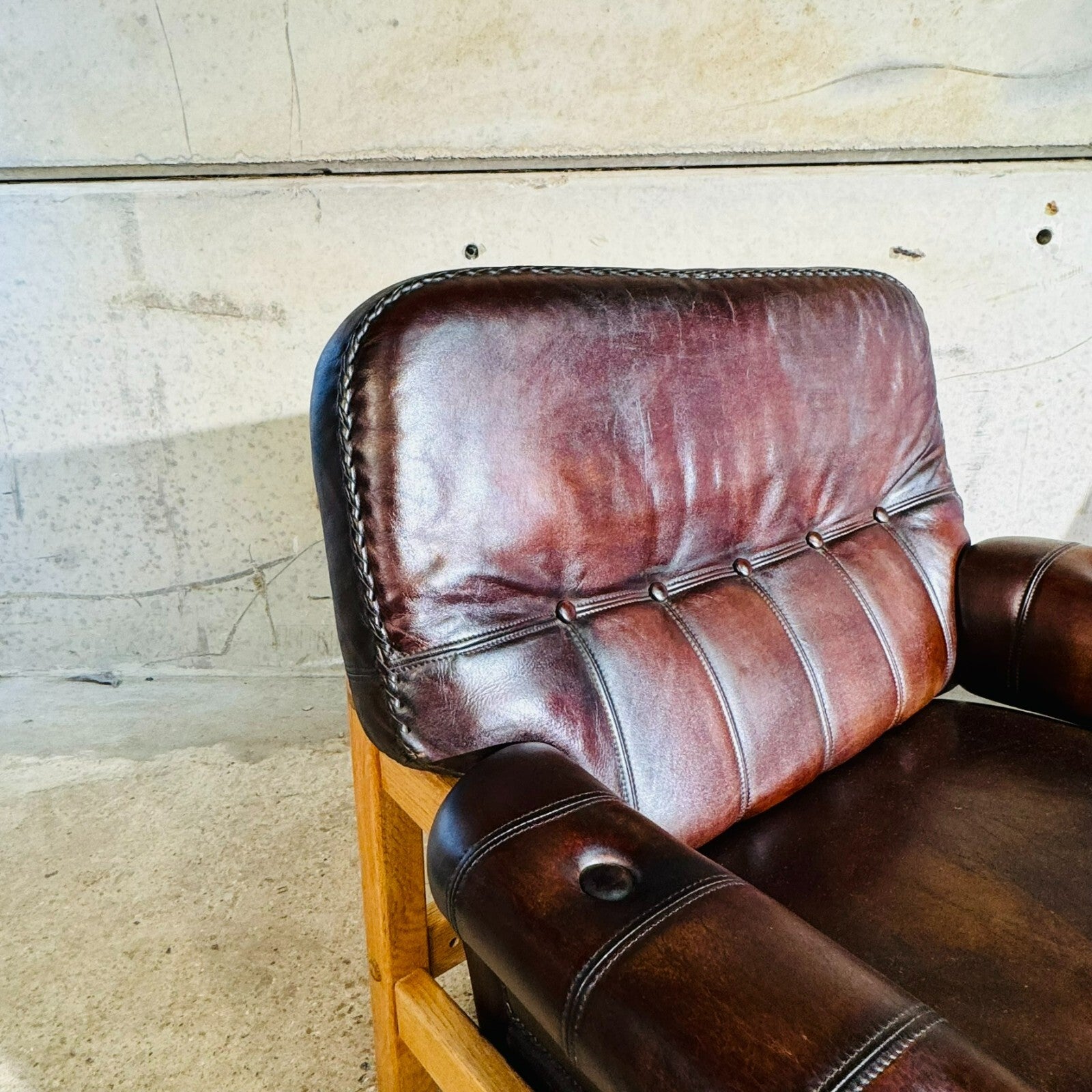 Vintage His and Hers Leather & Oak Swedish Chairs 1970s with Footstool