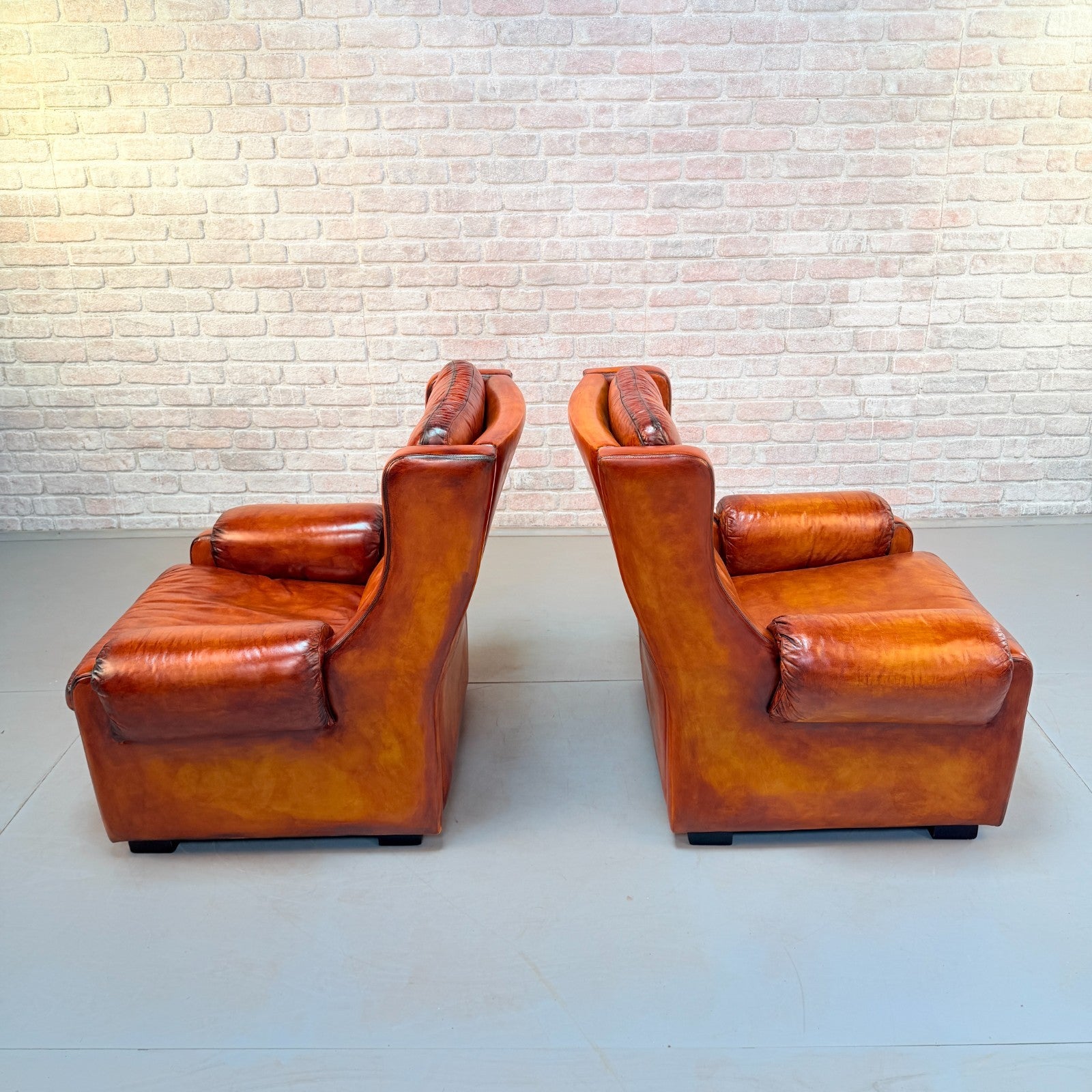 Pair of Mid-20th Century English Gimson & Slater Cognac Leather Armchairs