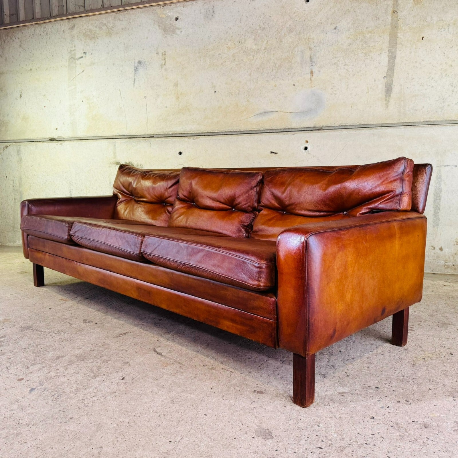 Stunning 1970s Danish George Thams Three-Seater Tan Leather Sofa