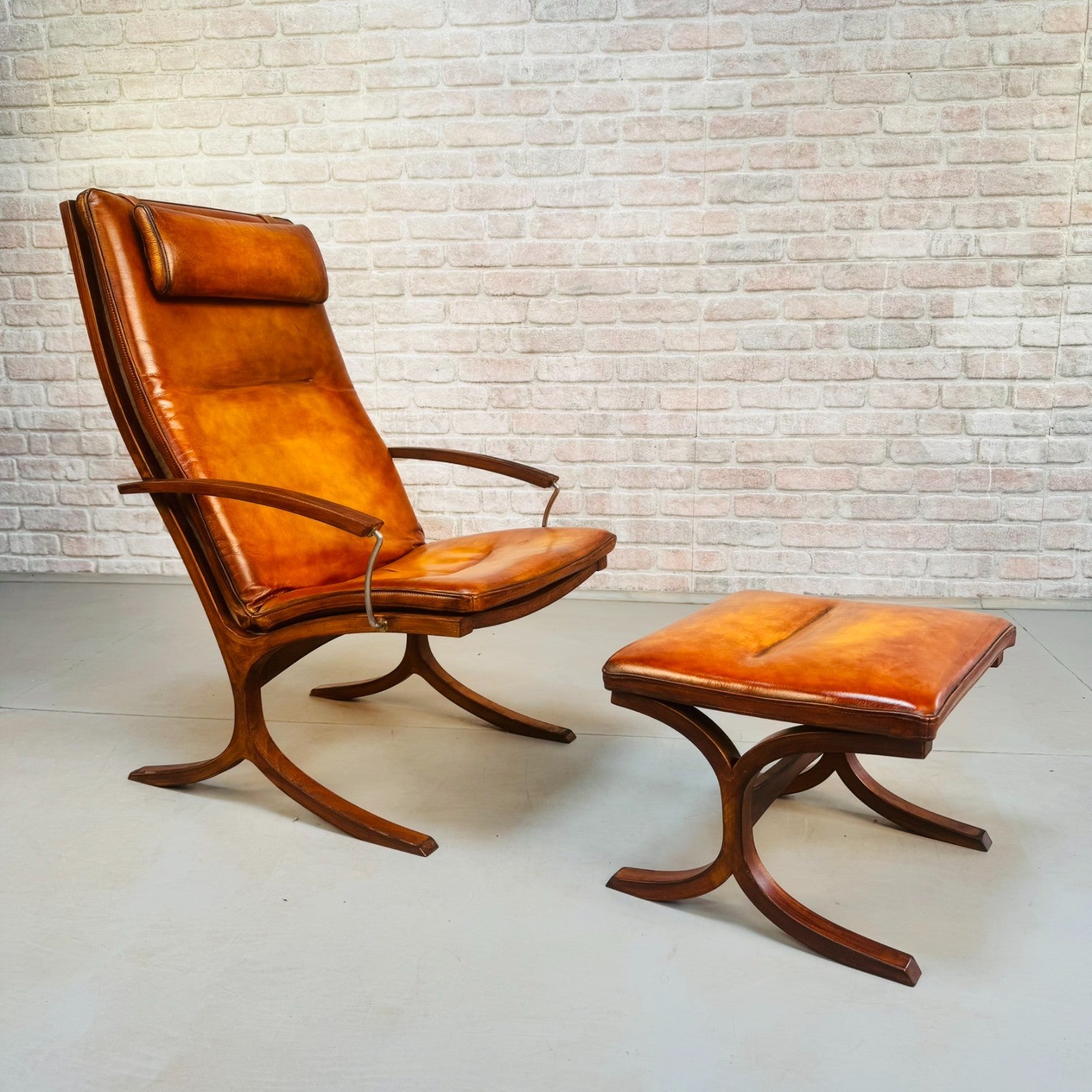 Vintage Danish Mogens Hansen Tan Leather Easy Chair & Footstool
