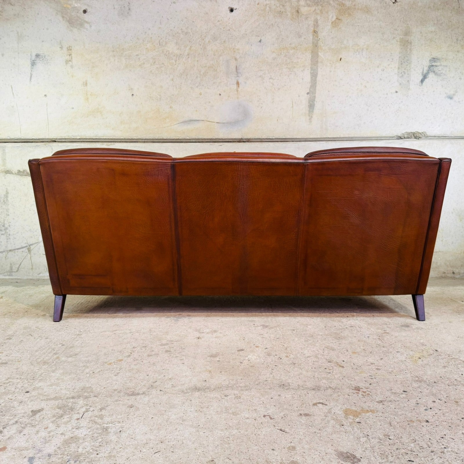 Vintage 1960s Danish Tan Leather Three-Seater Sofa