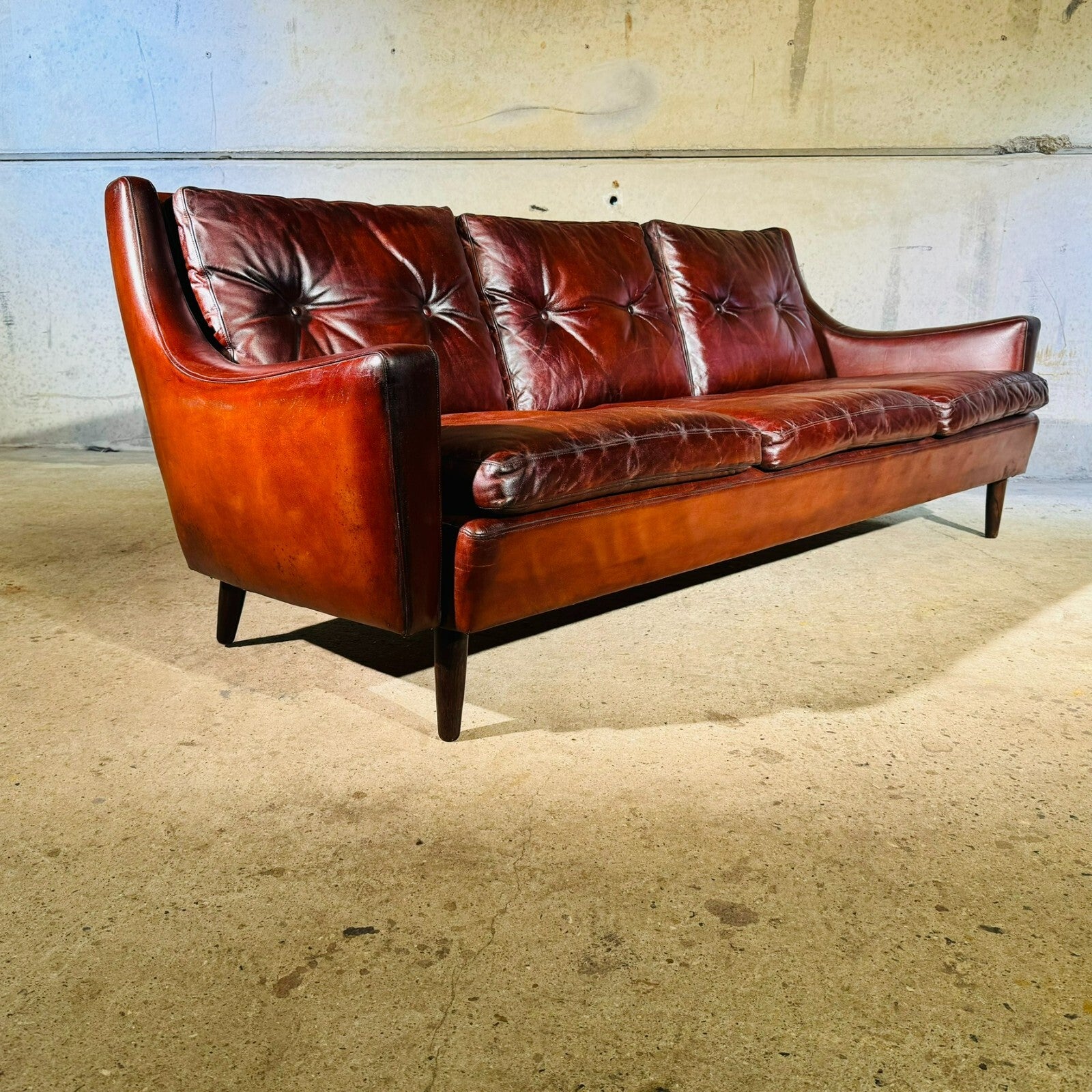 Vintage 1970s George Thams Danish Chestnut Three-Seater Leather Sofa