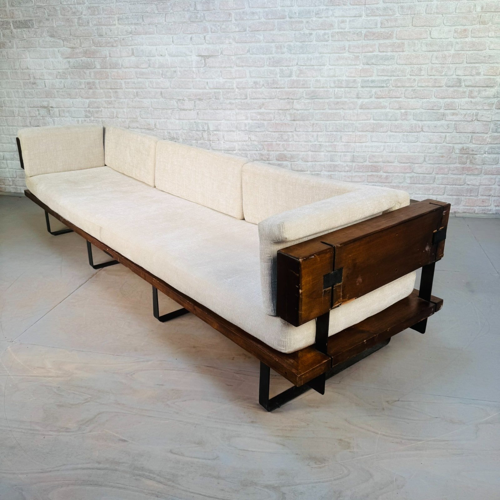 Very Long Mid-Century Inspired Rustic 4 Seater Sofa