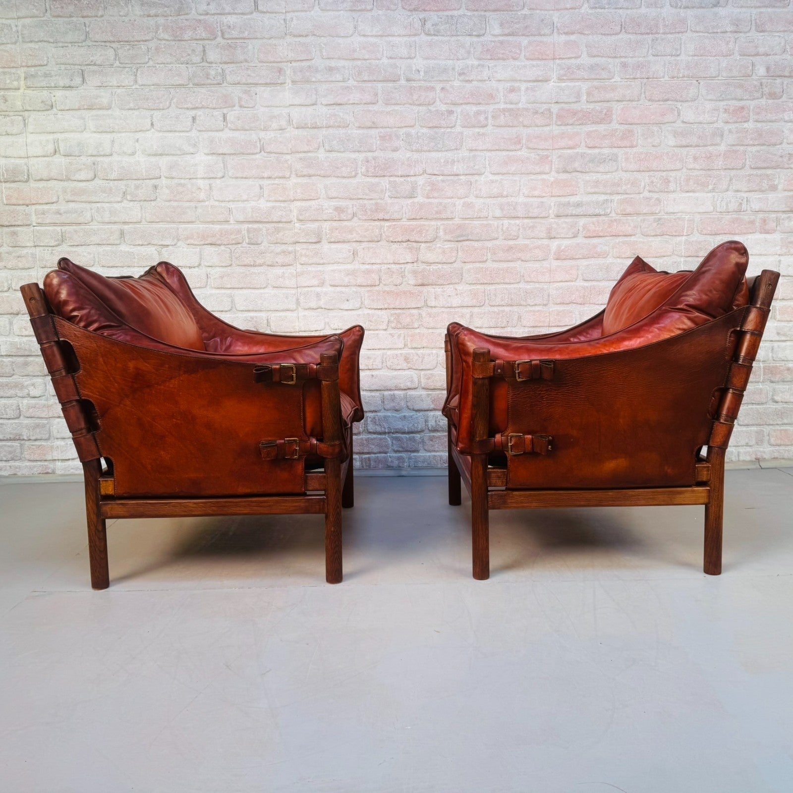 Vintage Swedish 60s Arne Norell “Ilona” Tan Leather Sofa & Pair of Safari Chairs