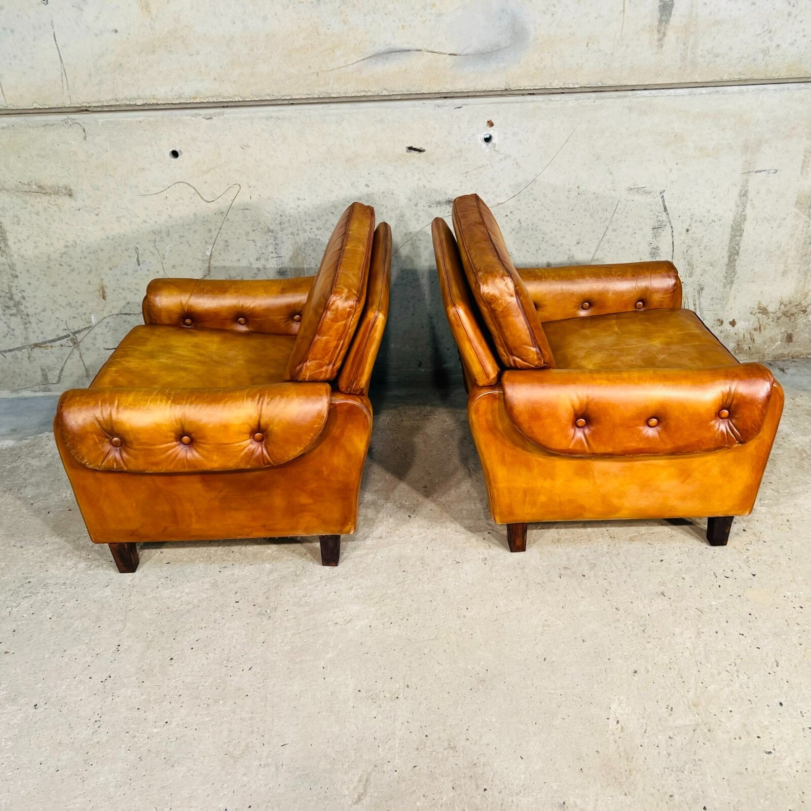 Pair of Vintage Danish 1970s Light Tan Leather Armchairs