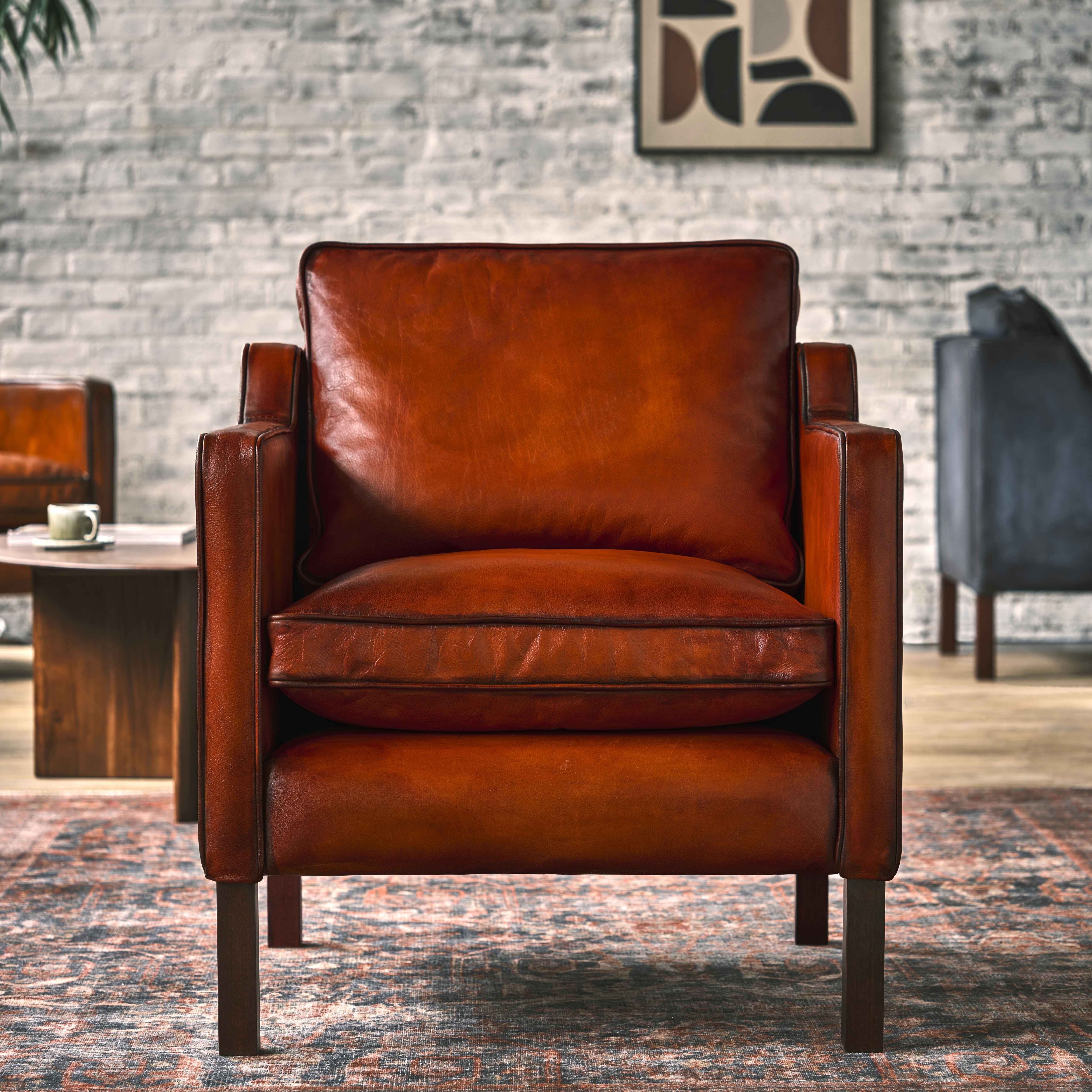 luxury-hand-dyed-mid-century-cigar-brown-leather-armchair-loft-front