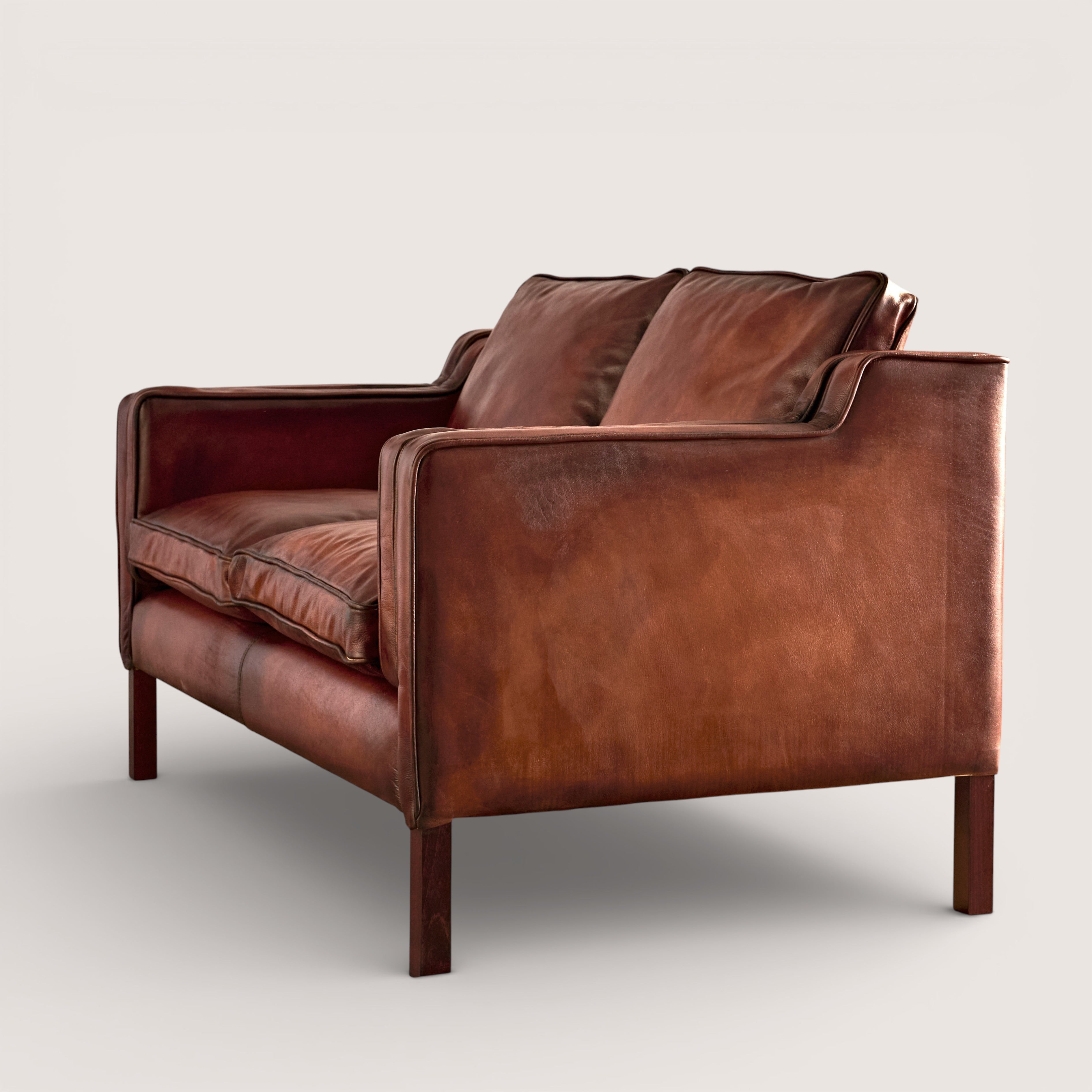 luxury-hand-dyed-mid-century-cigar-brown-leather-two-seater-sofa-white-background-side