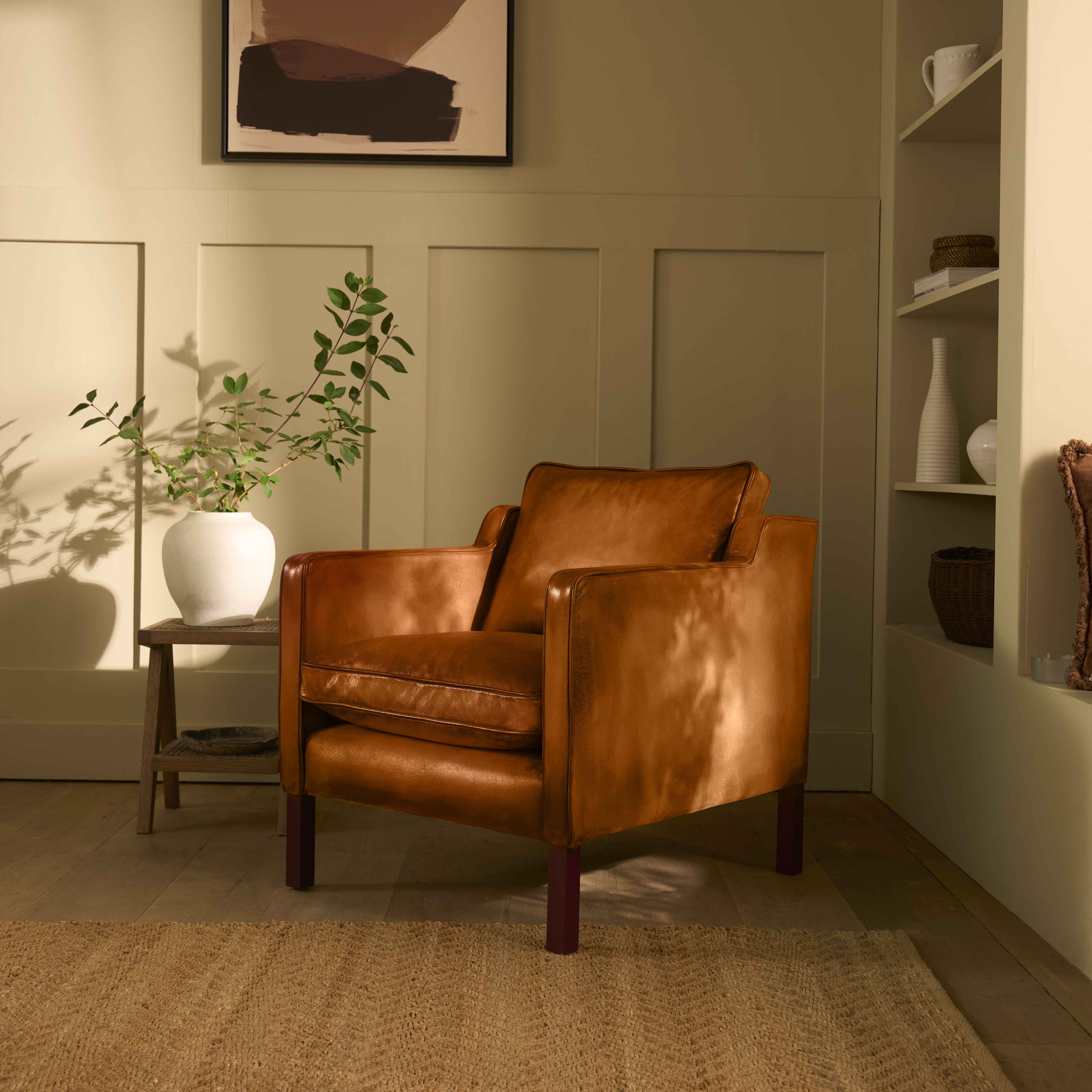 luxury-hand-dyed-mid-century-tan-leather-armchair-cottage-side
