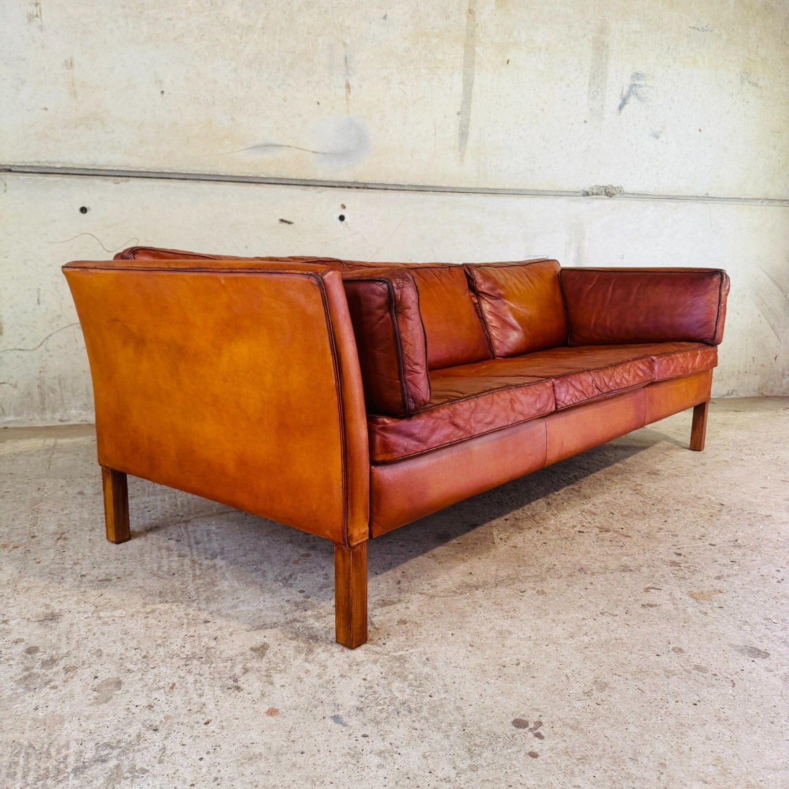 Stylish Danish 1970s Three-Seater Sofa in Cognac Leather