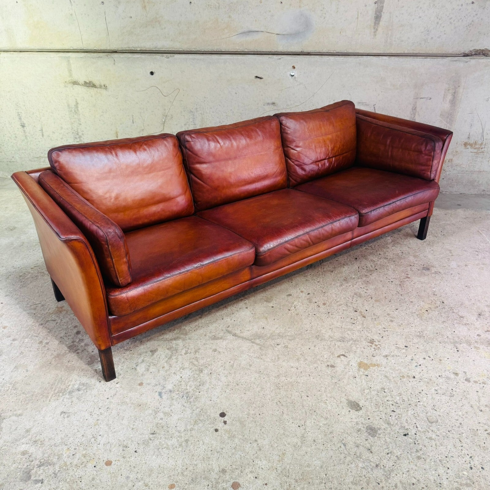 Danish 1970s Cognac Leather Three-Seater Sofa by Mogens Hansen