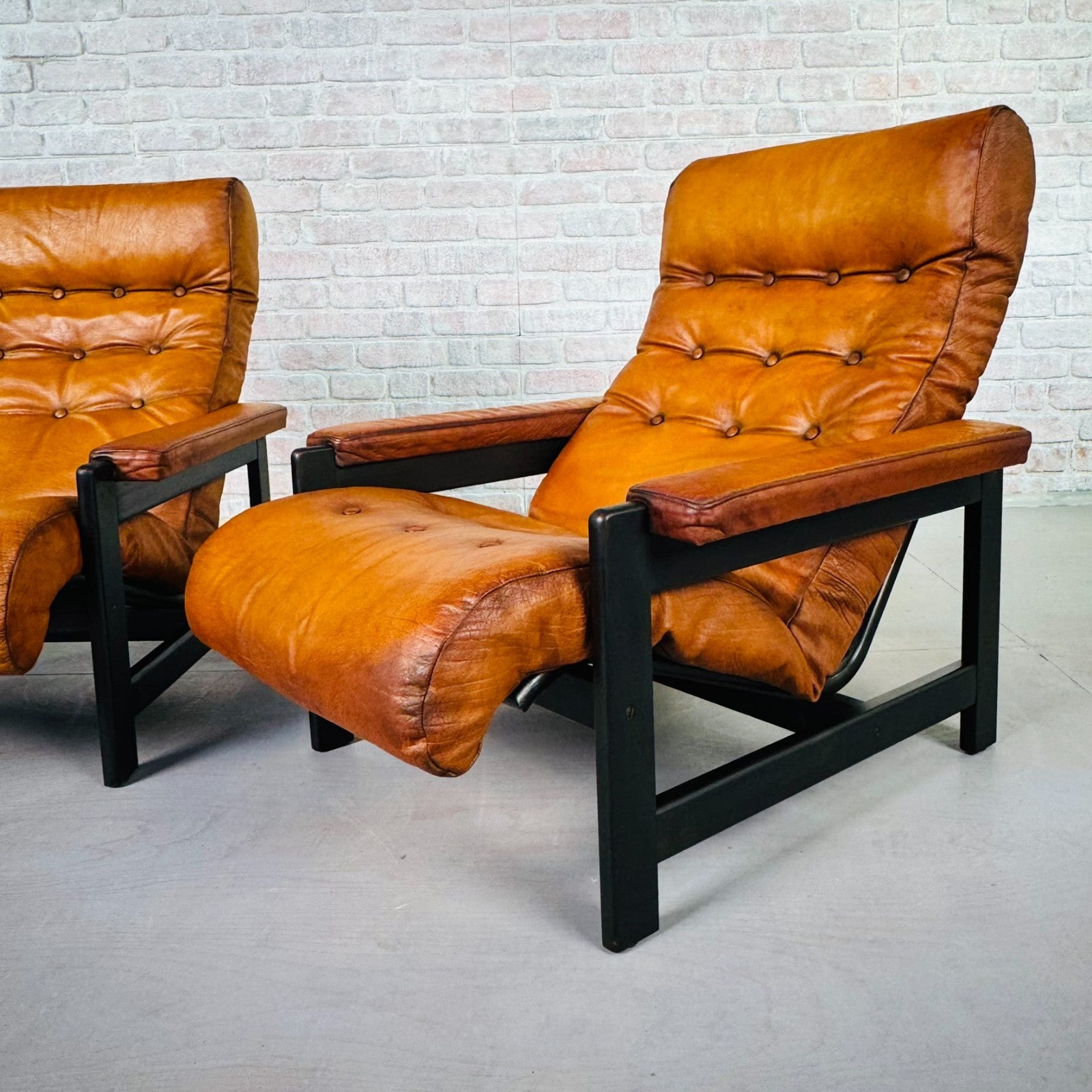 Vintage Danish Tan Leather Lounge Chairs – Solid Beech Frame