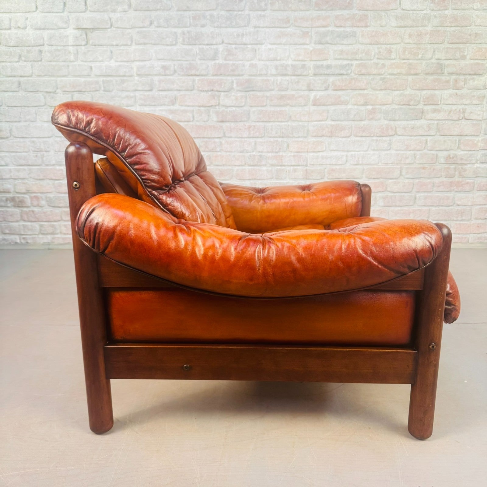 Vintage Swedish Cognac Leather Armchair Mid Century Scandinavian Lounge Chair