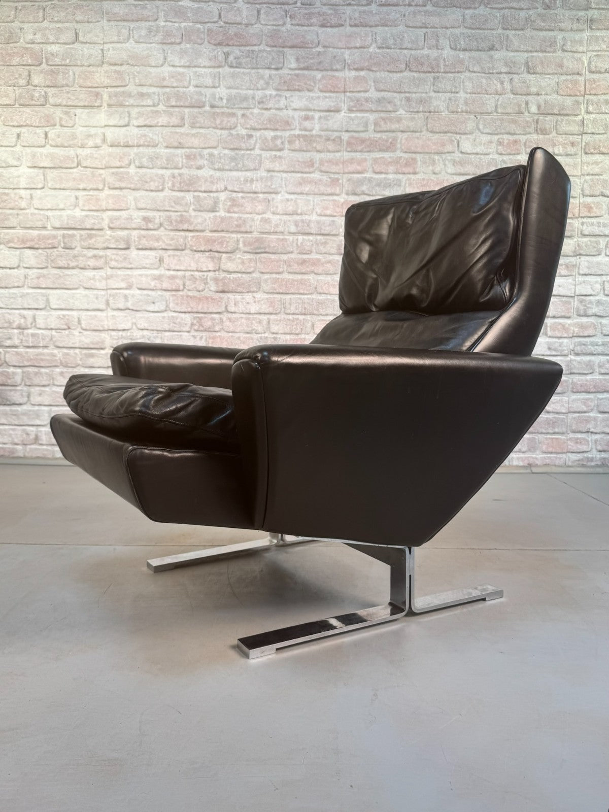 Vintage Georg Thams Black Leather Lounge Chairs for Vejen Polstermøbelfabrik