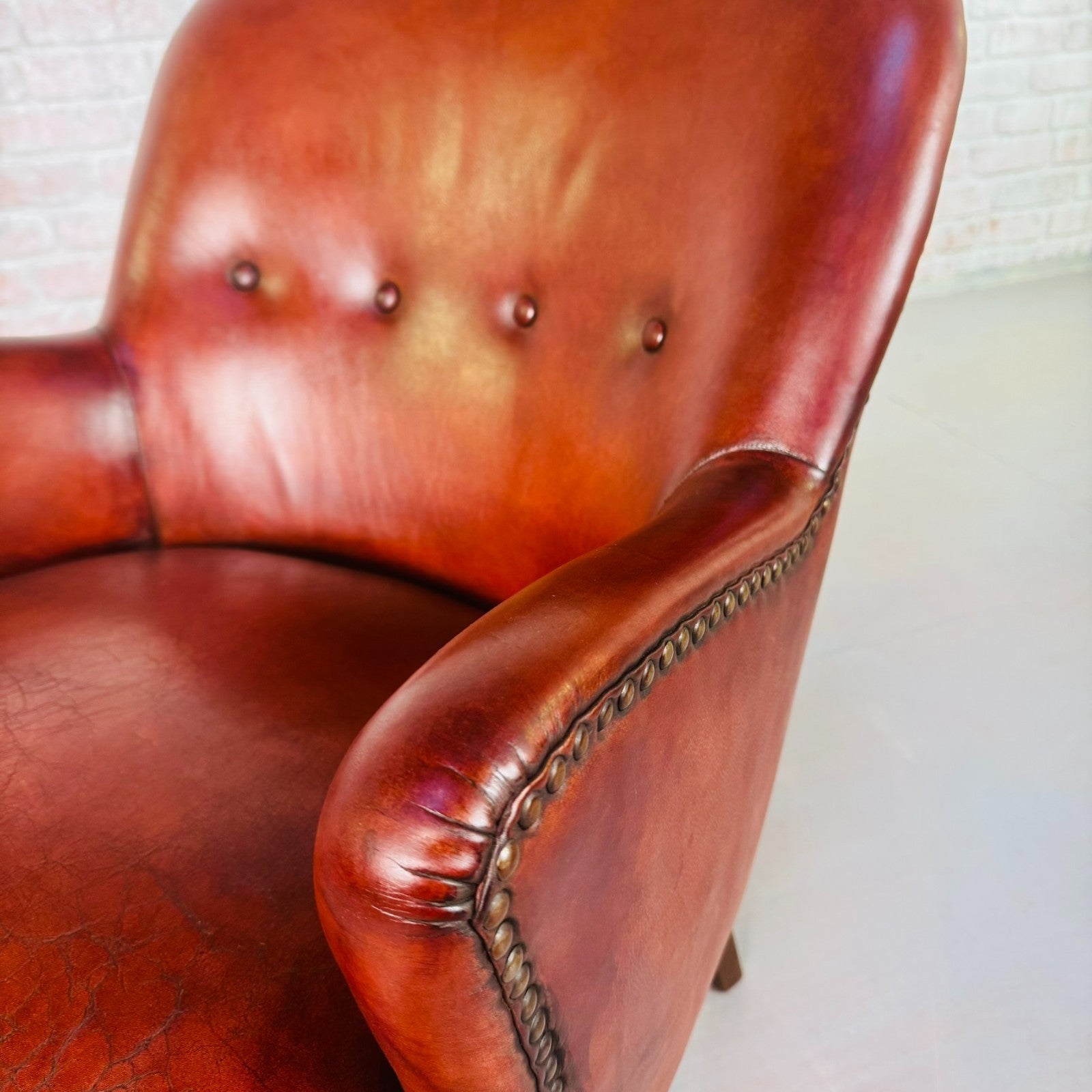 Neat Danish Vintage 1930s Leather Armchair – Hand-Dyed Chestnut Patina