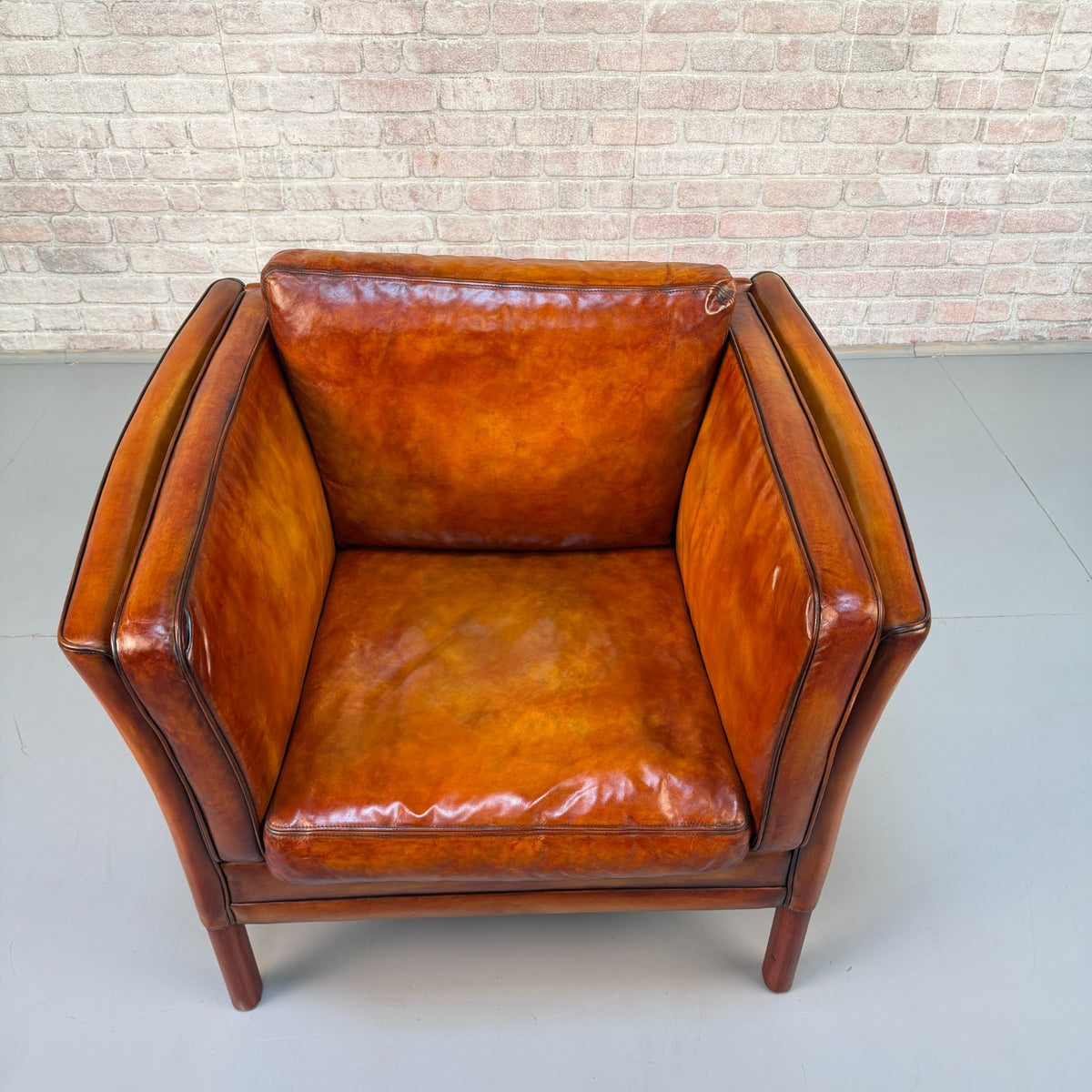 Vintage Danish Tan Leather Armchair – Hand Dyed Beautiful Patina