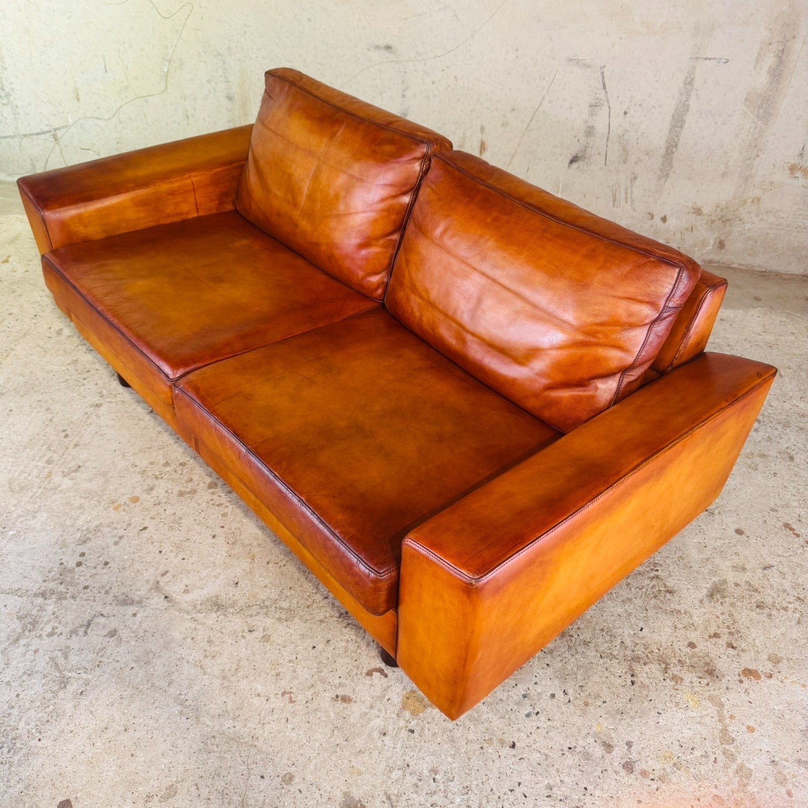 Vintage Pair of Mogens Hansen Tan Leather Two-Seater Sofas