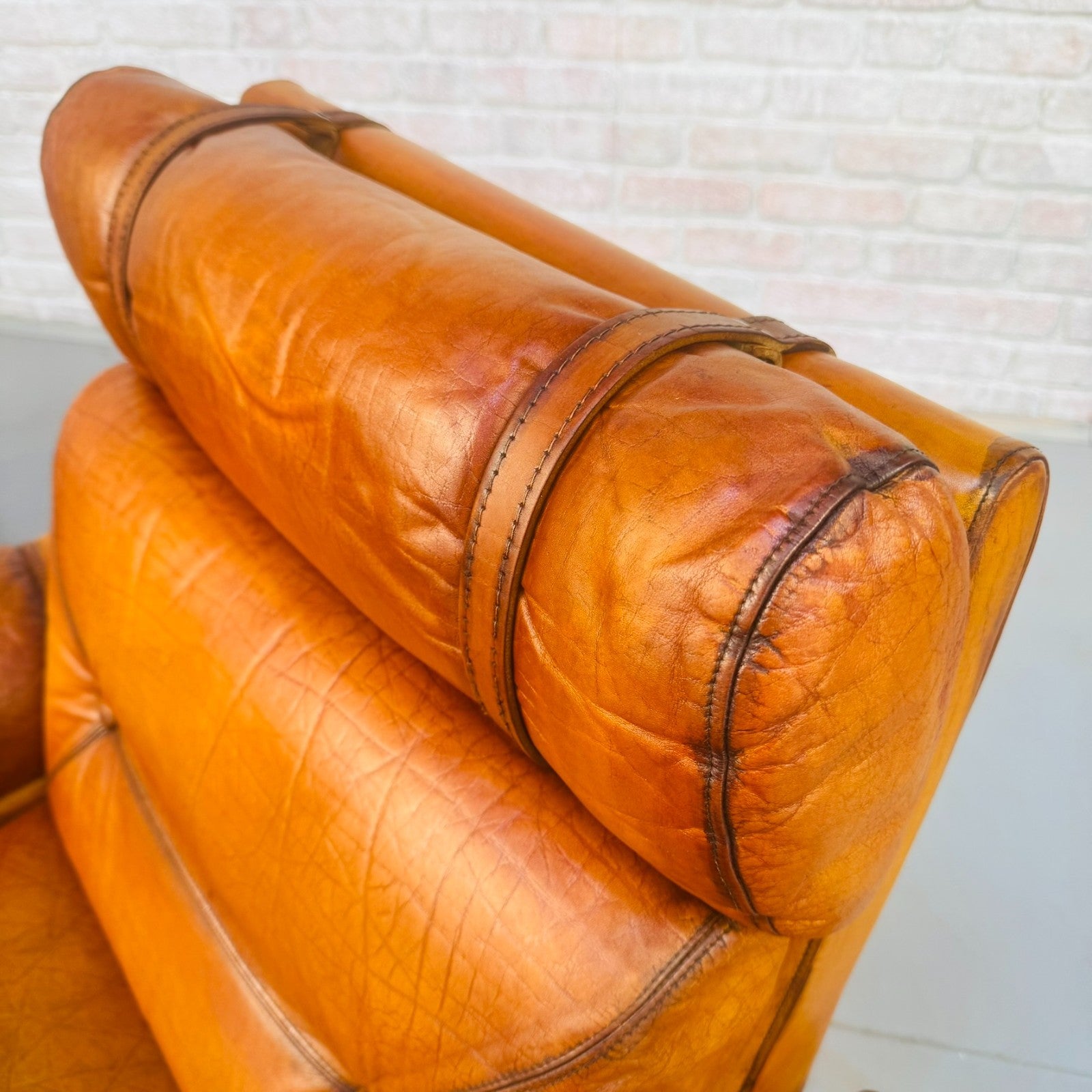 Pair Vintage Skippers Danish His & Hers Light Tan Leather Armchairs
