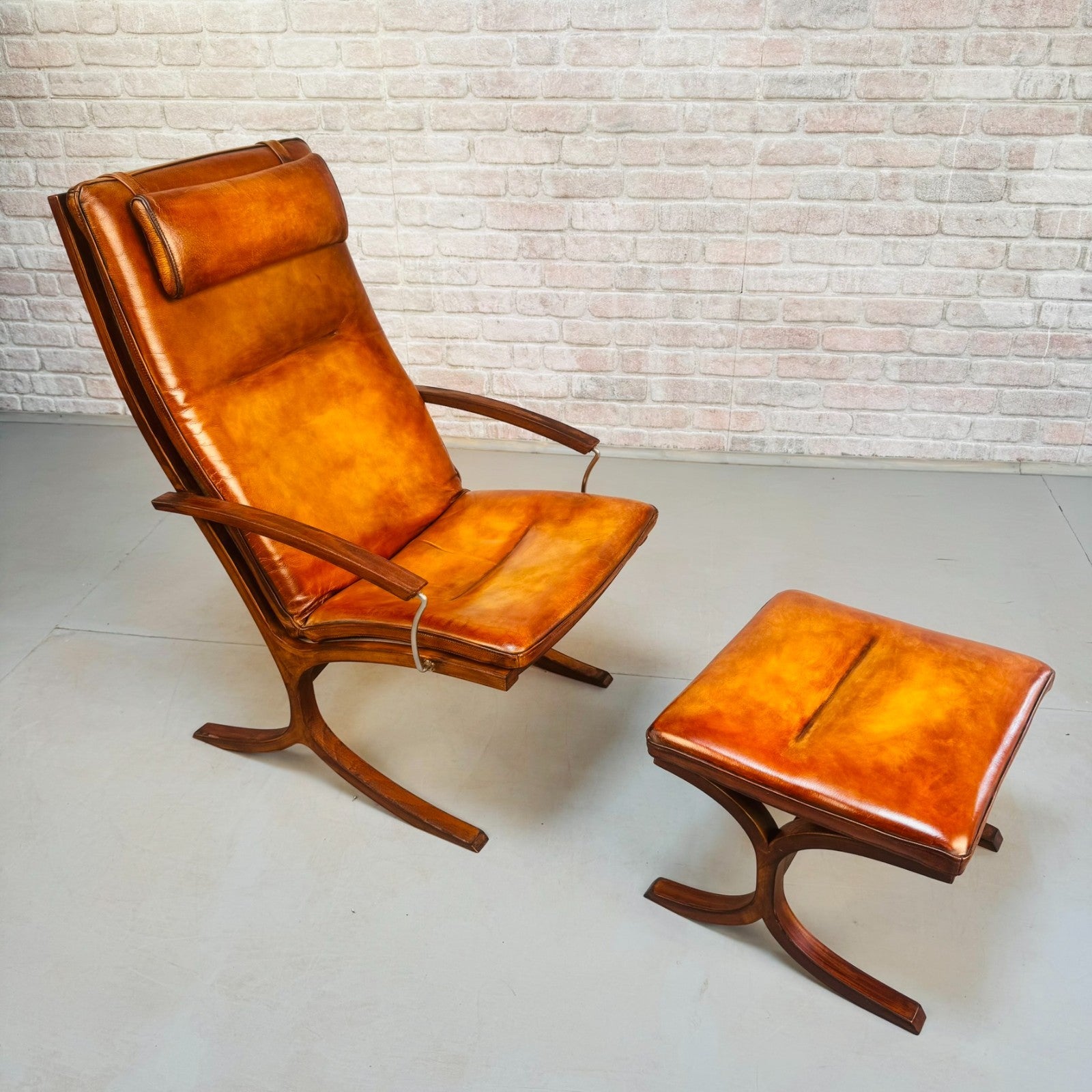 Vintage Danish Mogens Hansen Tan Leather Easy Chair & Footstool