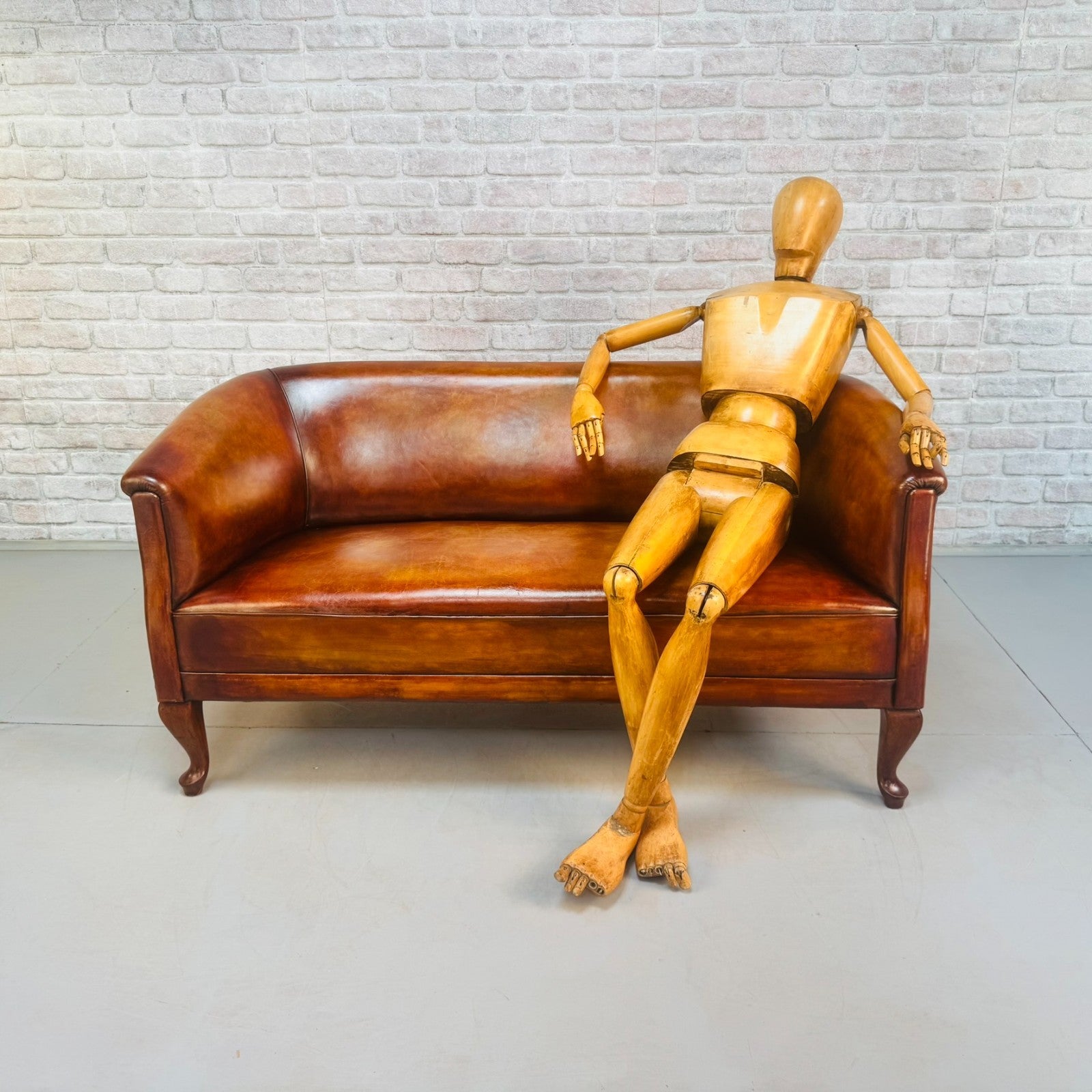 Vintage Danish Two Seater Tan Leather Sofa