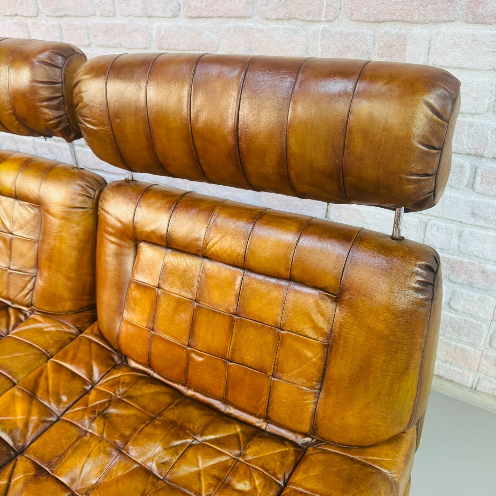 Rare Percival Lafer 60s Modular Sofa 4 Sections & Glass Top Table Tan Leather