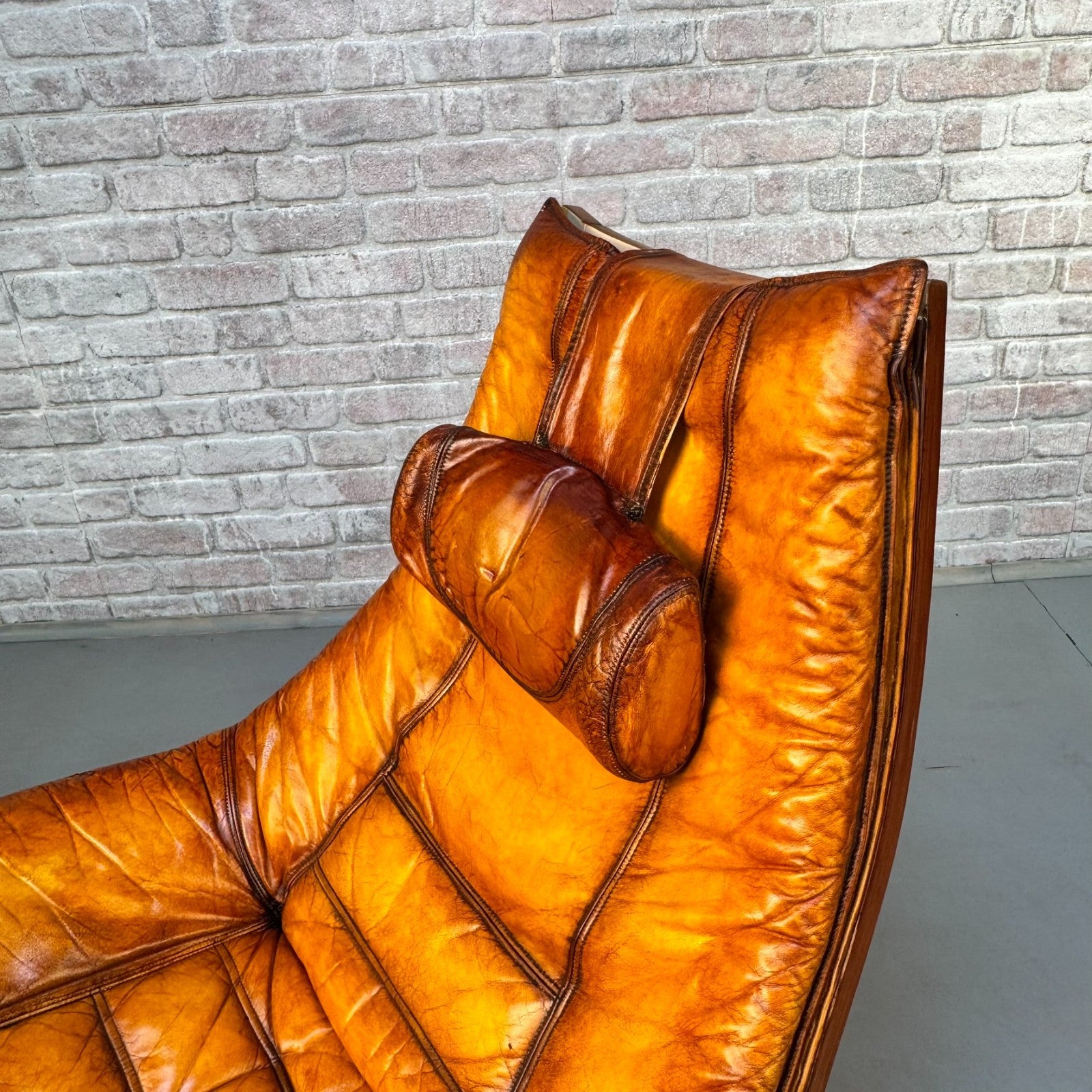 Vintage 1970s Swedish Swivel Lounge Chair | Hand Dyed Light Tan Leather