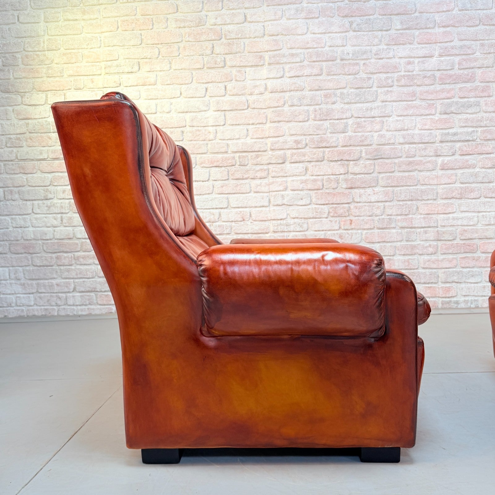 Pair of Mid-20th Century English Gimson & Slater Cognac Leather Armchairs
