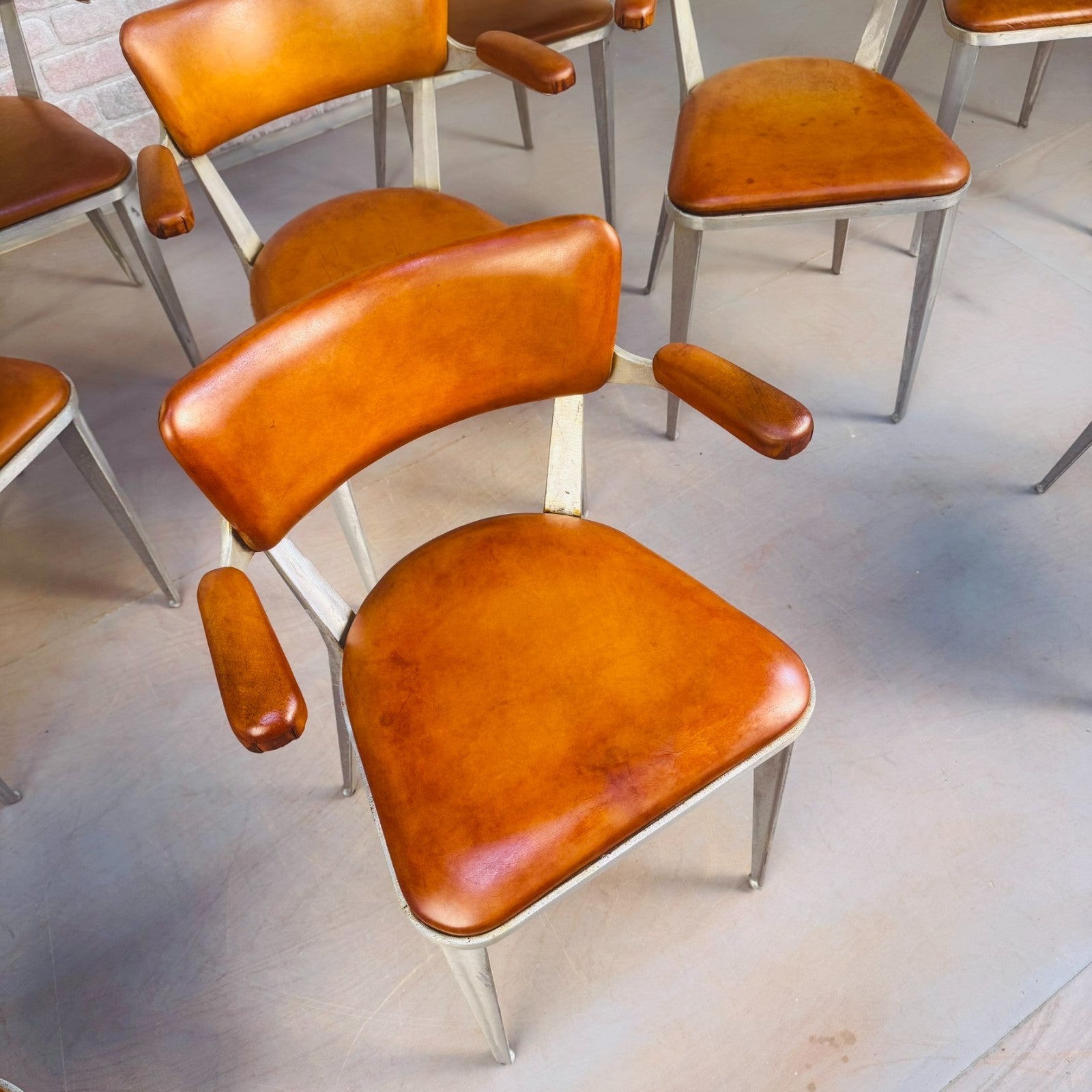 Set of 10 Ernest Race BA3 Dining Chairs – Tan Leather Mid-Century Modern Icons