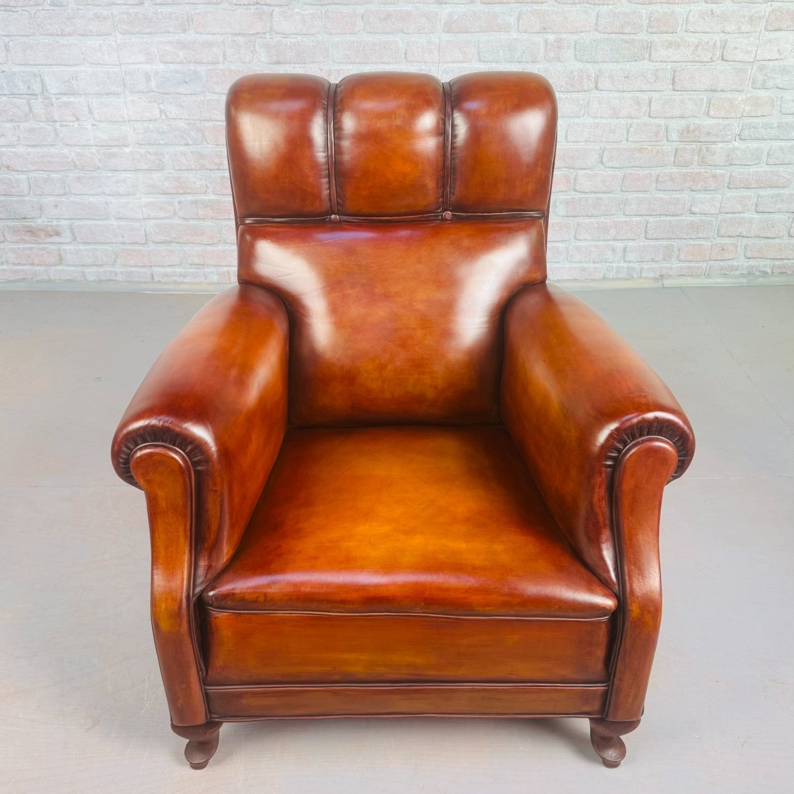 Vintage Danish High Back Tan Leather Armchair