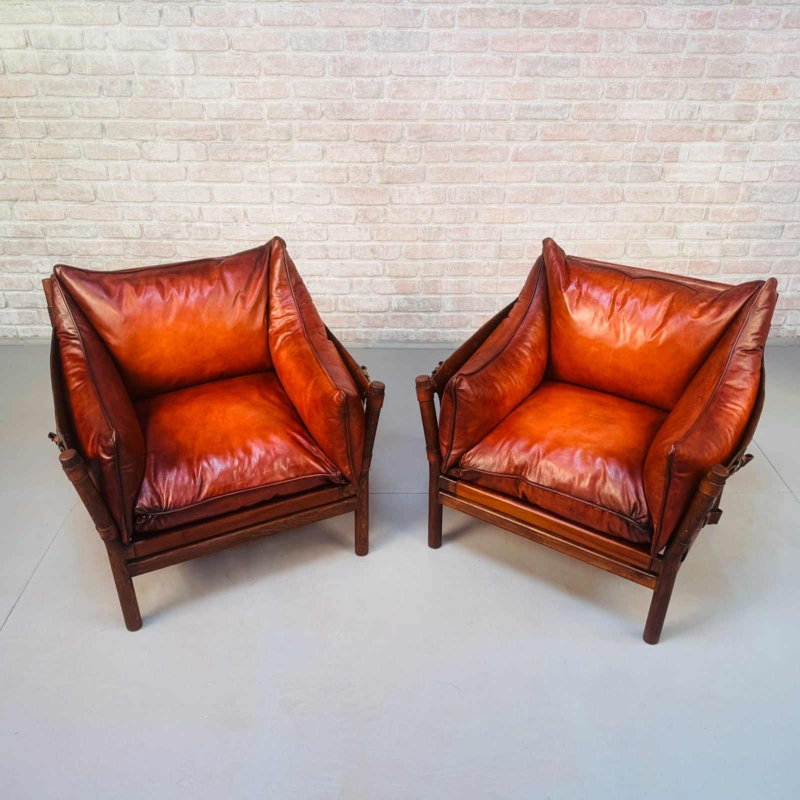 Vintage Swedish 60s Arne Norell “Ilona” Tan Leather Sofa & Pair of Safari Chairs