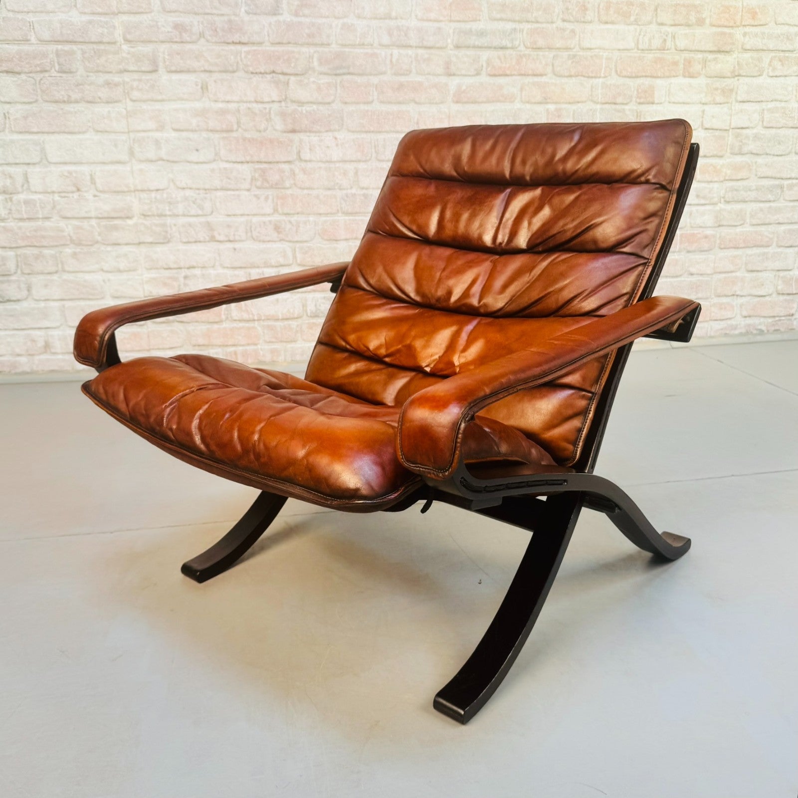 Vintage 1960s Ingmar Relling Flex for Westnofa Lounge  Tan Leather Chair Norway