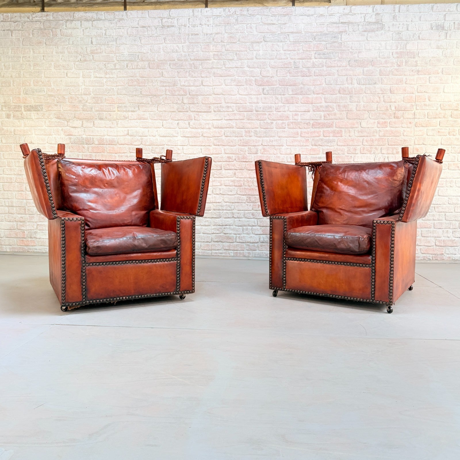 Vintage 1930s Knole Drop End Tan Leather Sofa & Armchairs Suite Antique