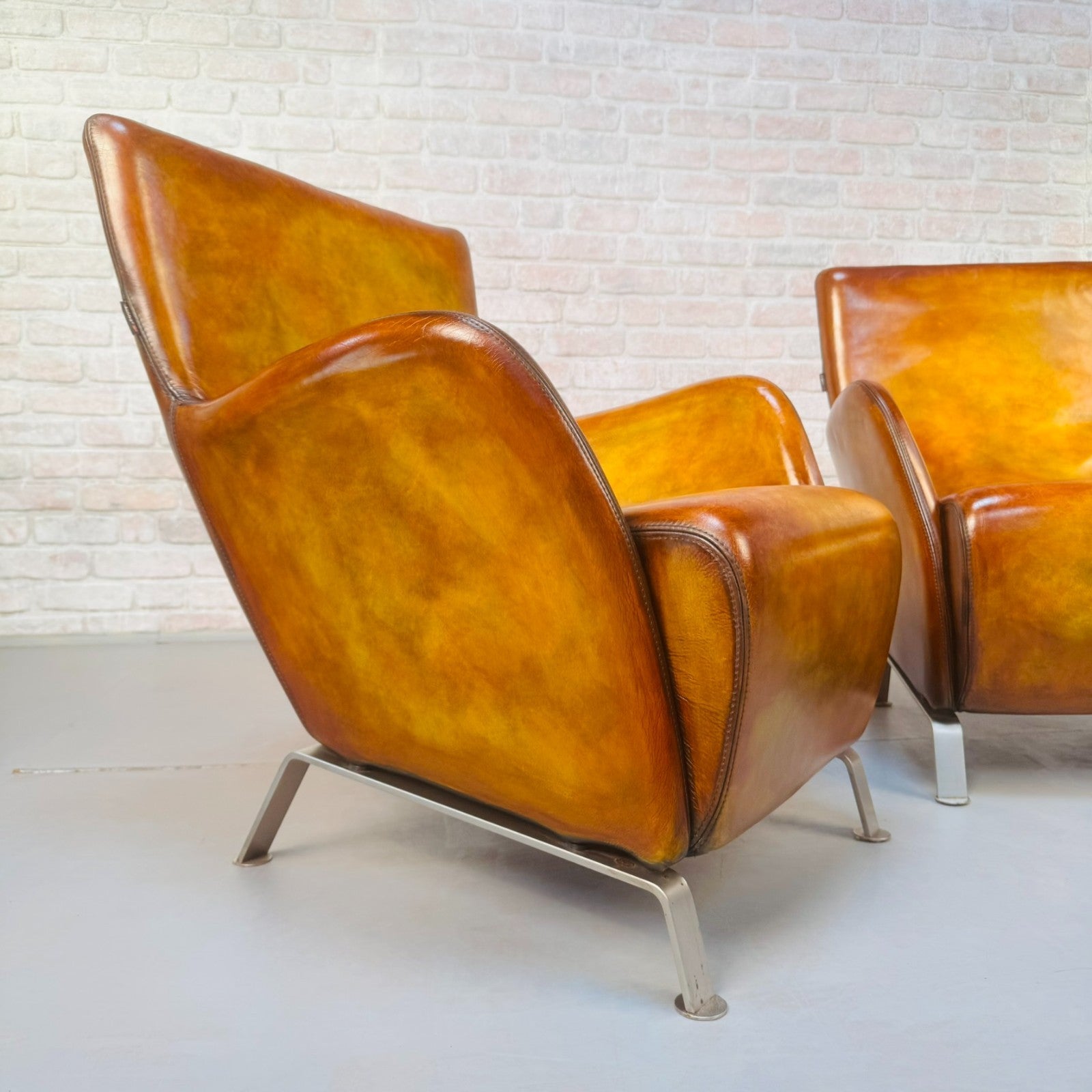 Contemporary Danish Hand Dyed Light Tan Leather Armchairs