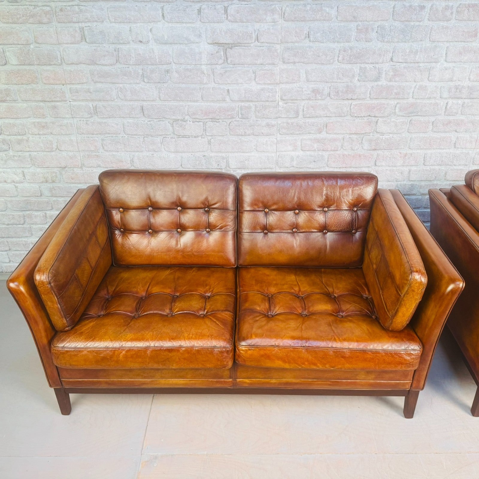 Pair of Vintage Danish Tan Leather Two Seater Sofas