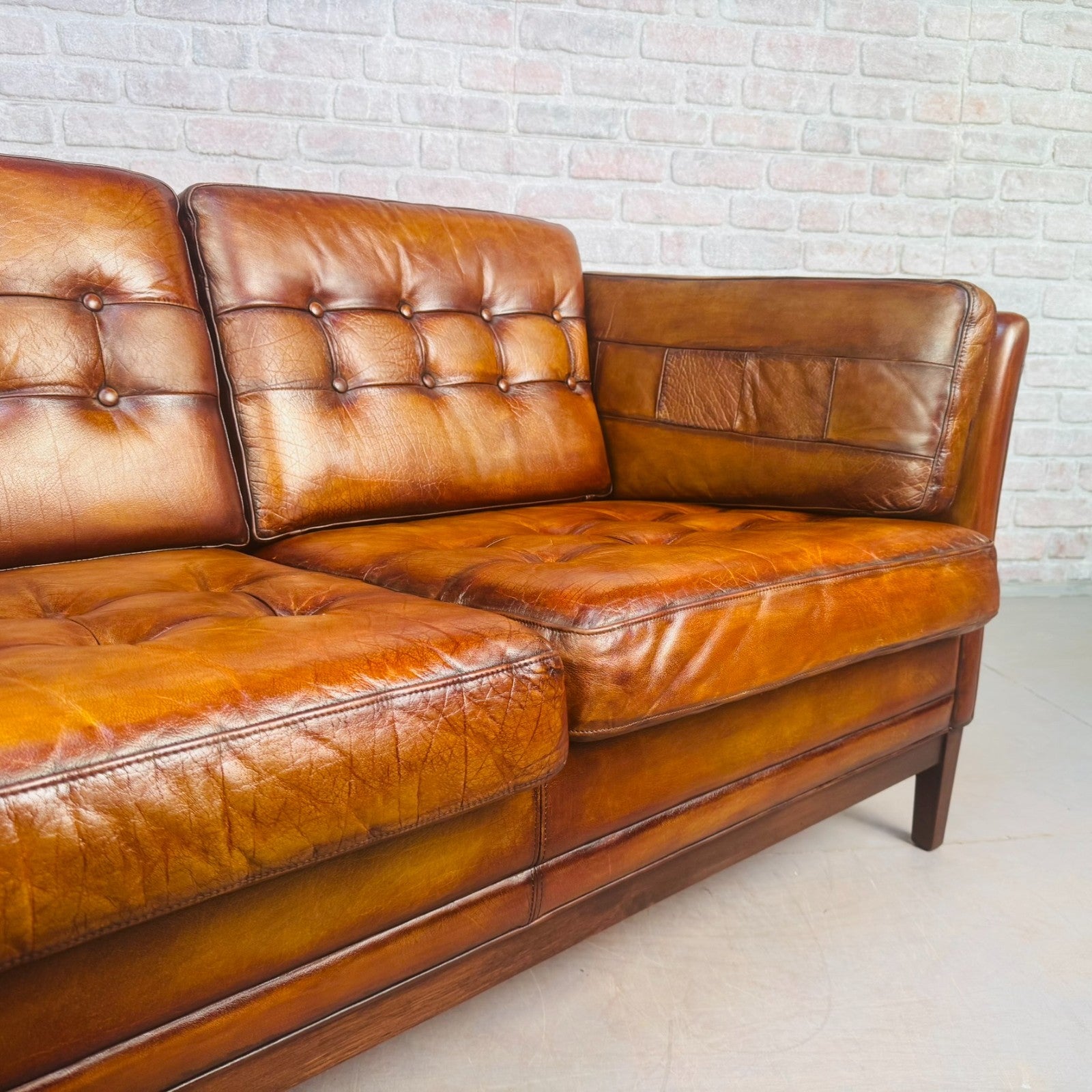 Pair of Vintage Danish Tan Leather Two Seater Sofas