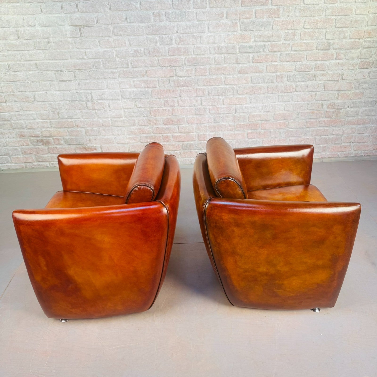 Neat Pair of Contemporary Danish Tan Leather Armchairs – Compact, Comfortable