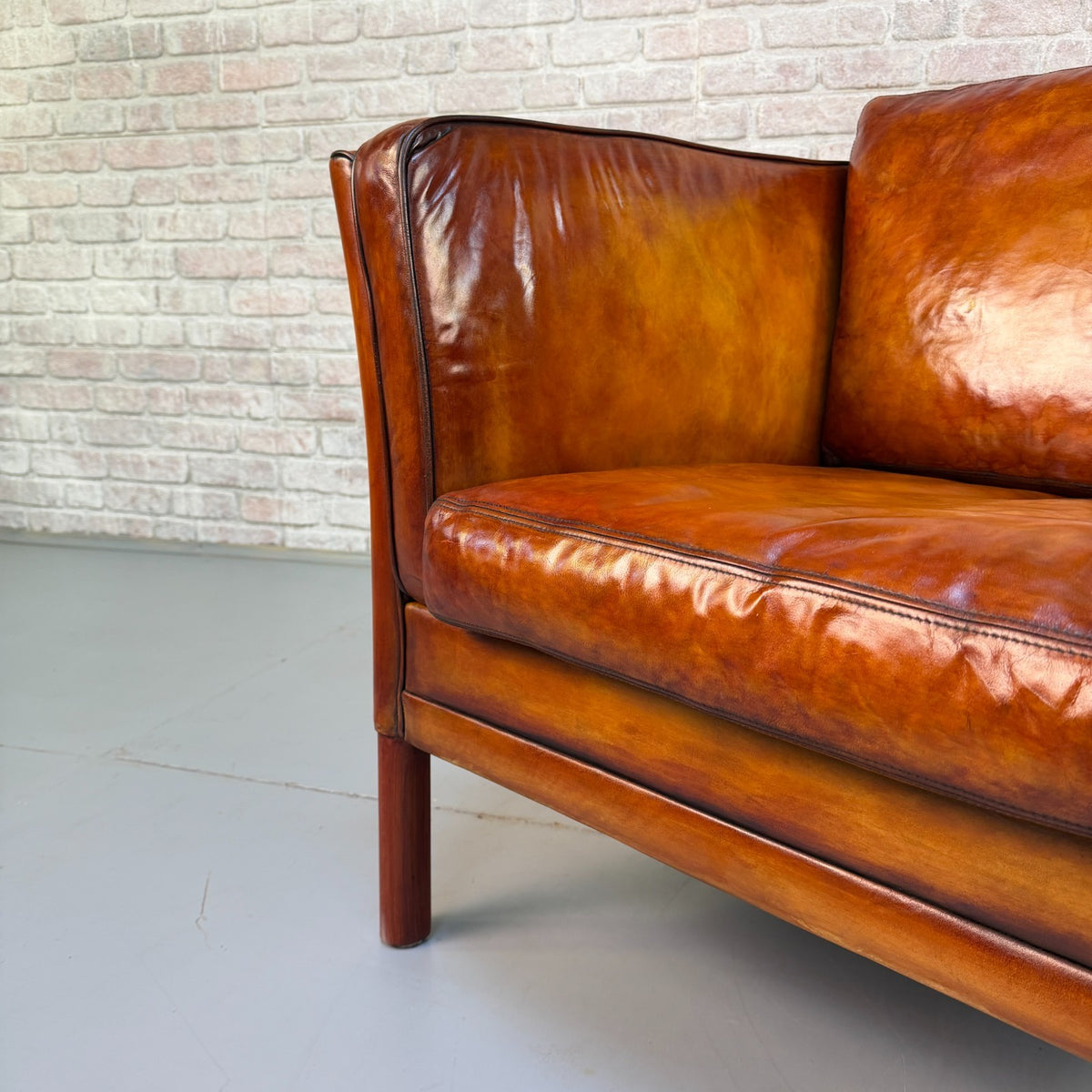 Vintage Danish Tan Leather Armchair – Hand Dyed Beautiful Patina