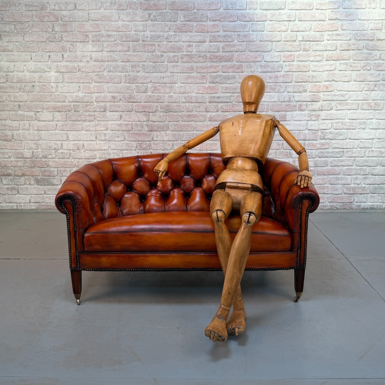 Vintage Neat Chesterfield Tan Hand-Dyed Leather Two Seater Sofa