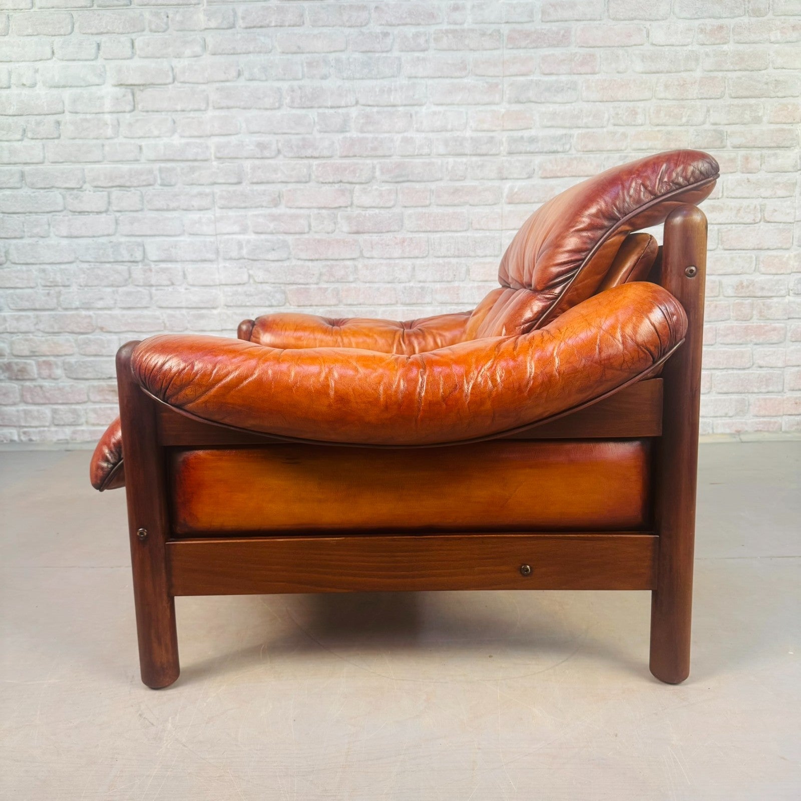Vintage Swedish Cognac Leather Armchair Mid Century Scandinavian Lounge Chair