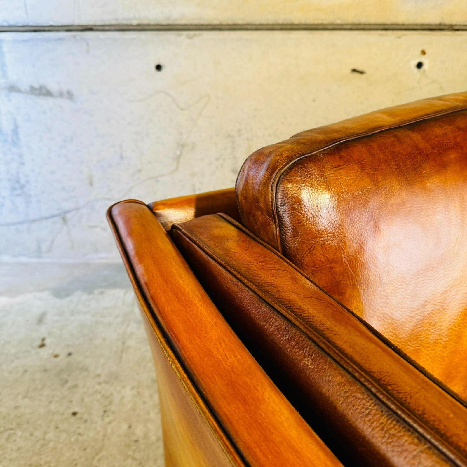 Long 1970s Danish Vintage Mogens Hansen Tan Leather Three-Seater Sofa