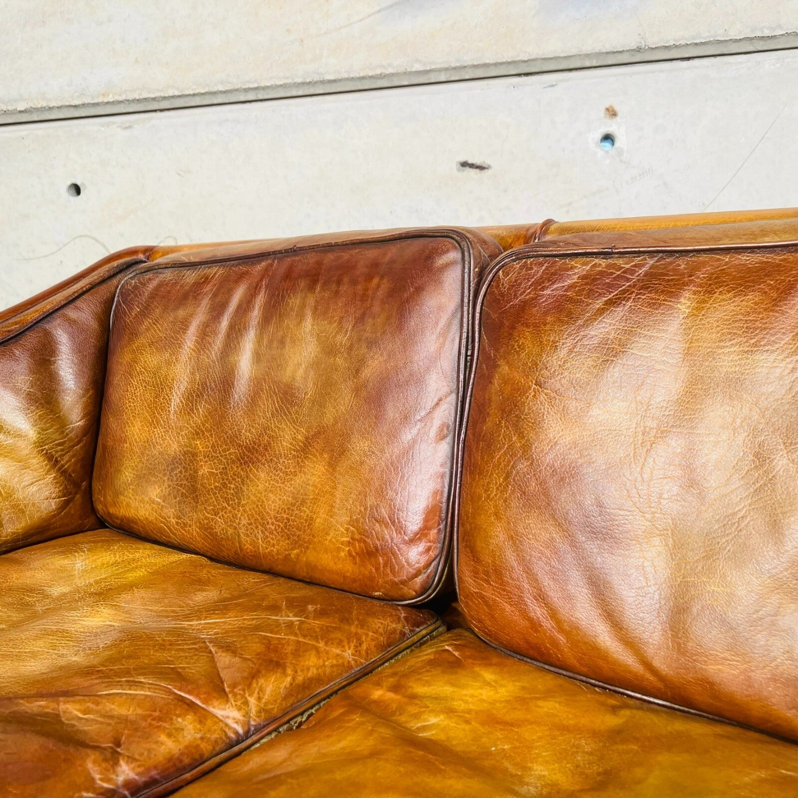 Vintage Erik Jorgensen 70s Danish Tan Three-Seater Leather Sofa